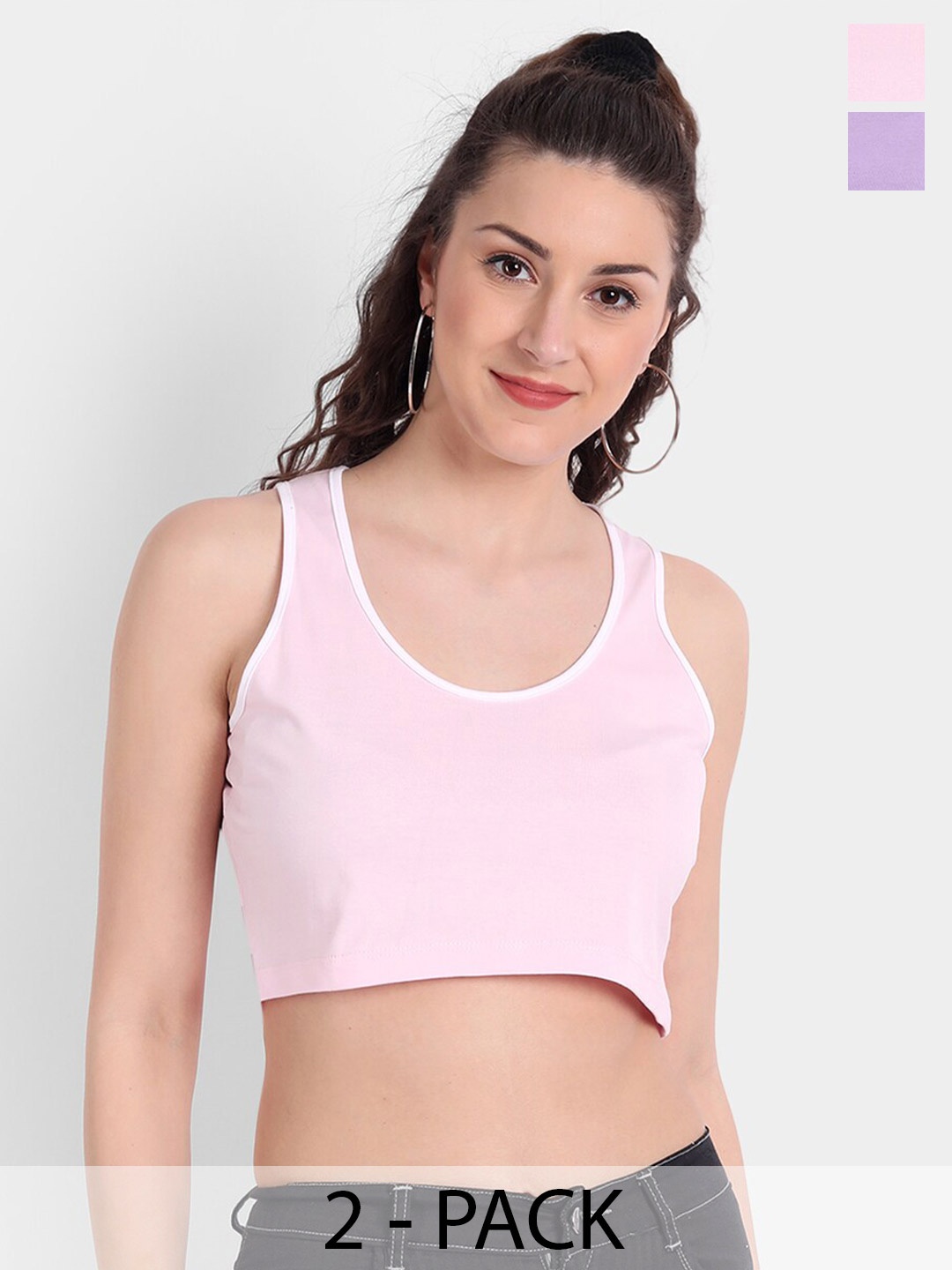 

COLOR CAPITAL Pack Of 2 Cotton Tank Crop Top, Pink