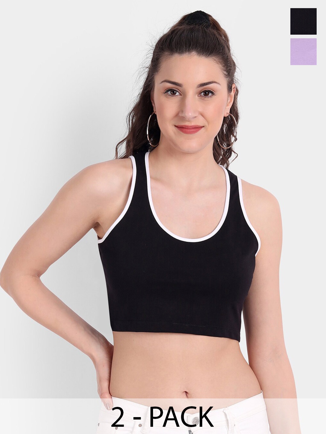COLOR CAPITAL Pack Of 2 Cotton Tank Crop Top, Black