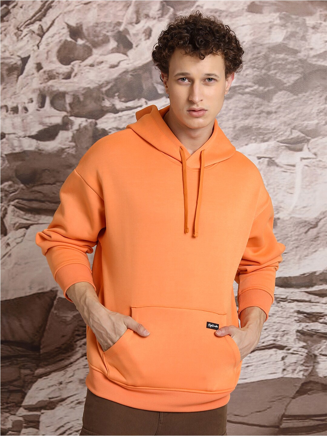

HIGHLANDER Drop Shoulder Hooded Over Sized Sweatshirt, Orange