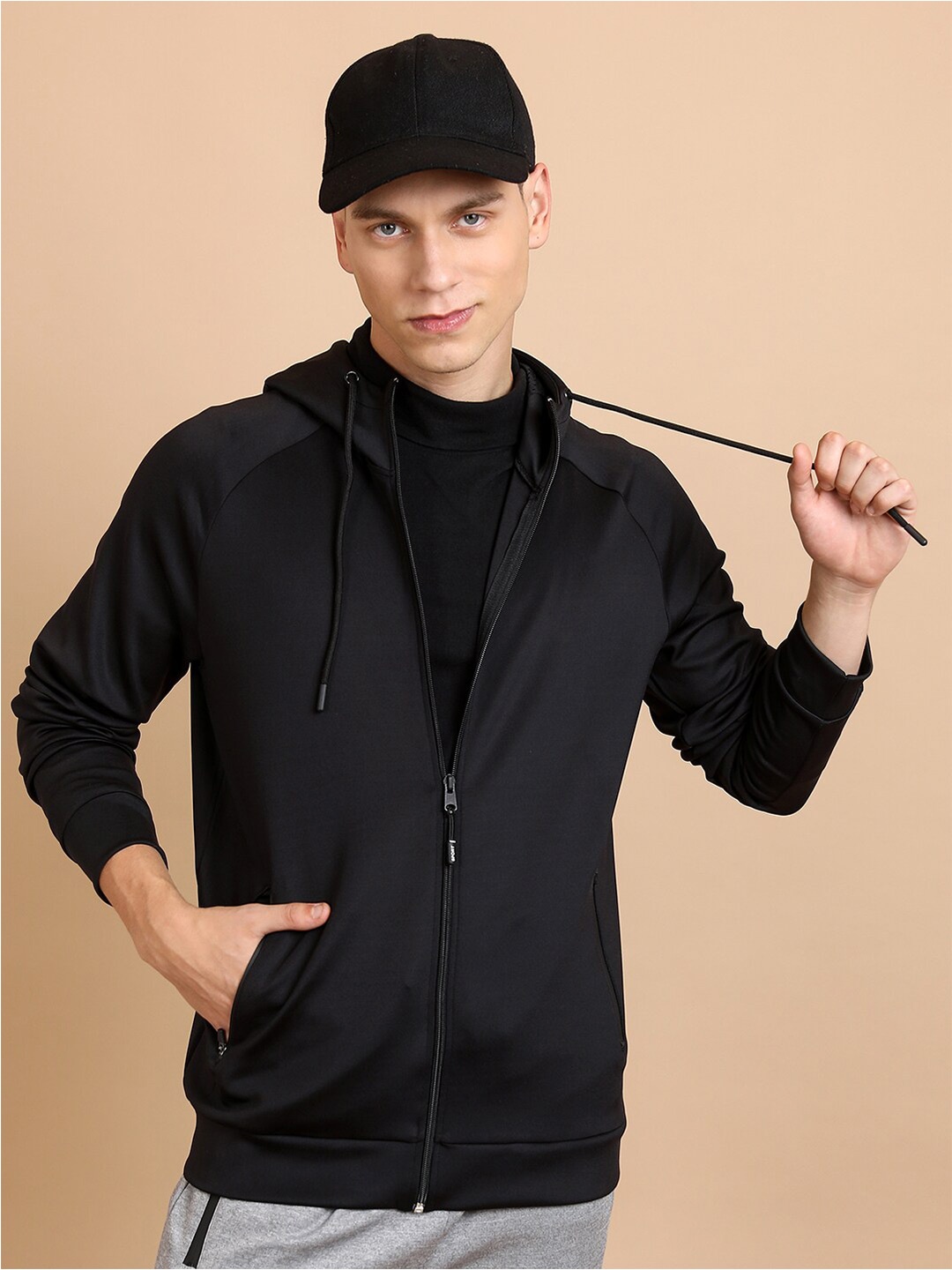 

HIGHLANDER Black Hooded Long Sleeves Front-Open Sweatshirt