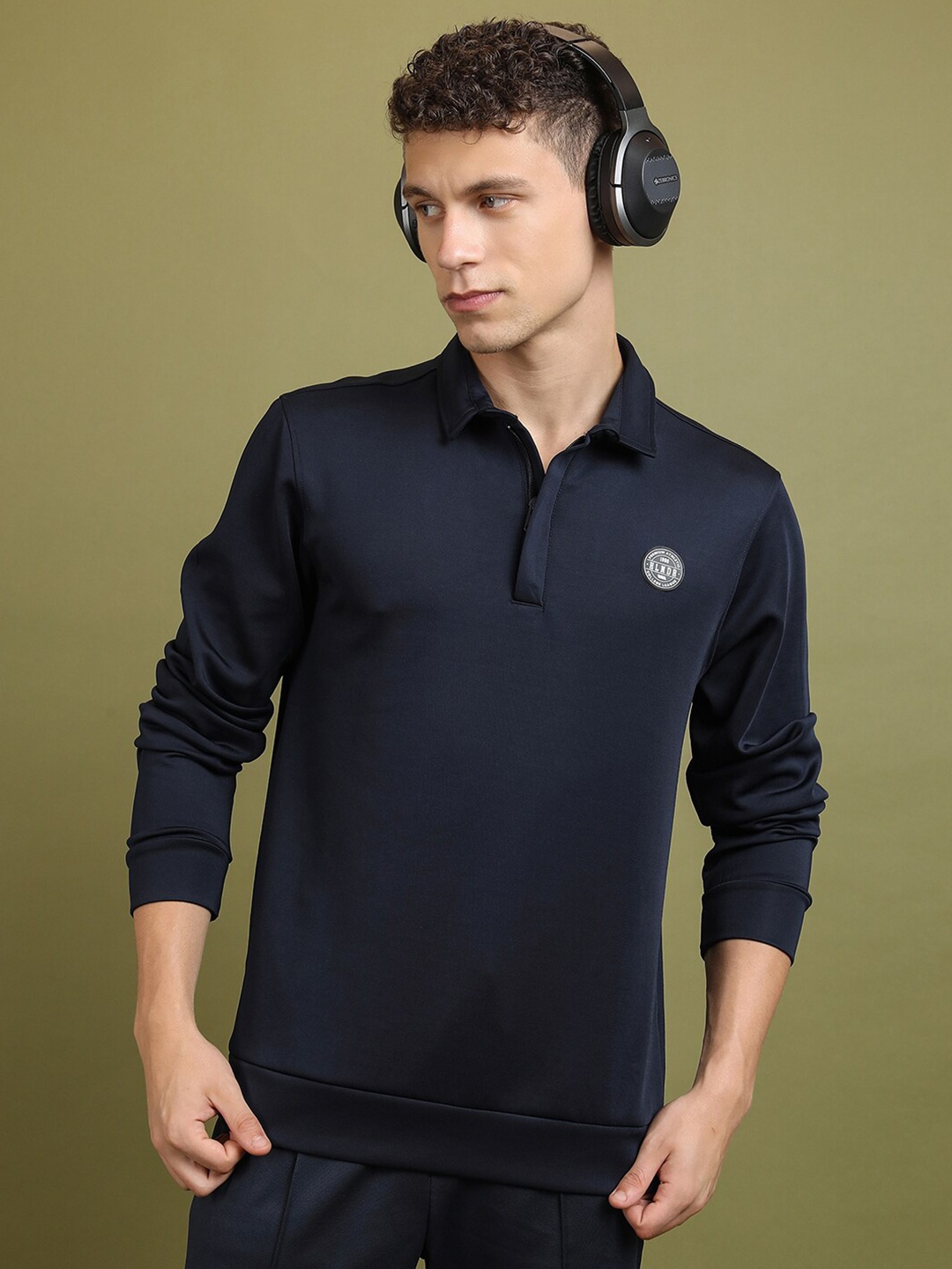 

HIGHLANDER Polo Collar Long Sleeves Sweatshirt, Navy blue