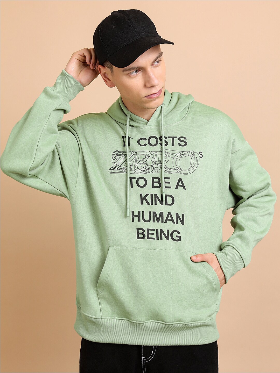 

HIGHLANDER Typography Printed Oversized Hooded Sweatshirt, Green