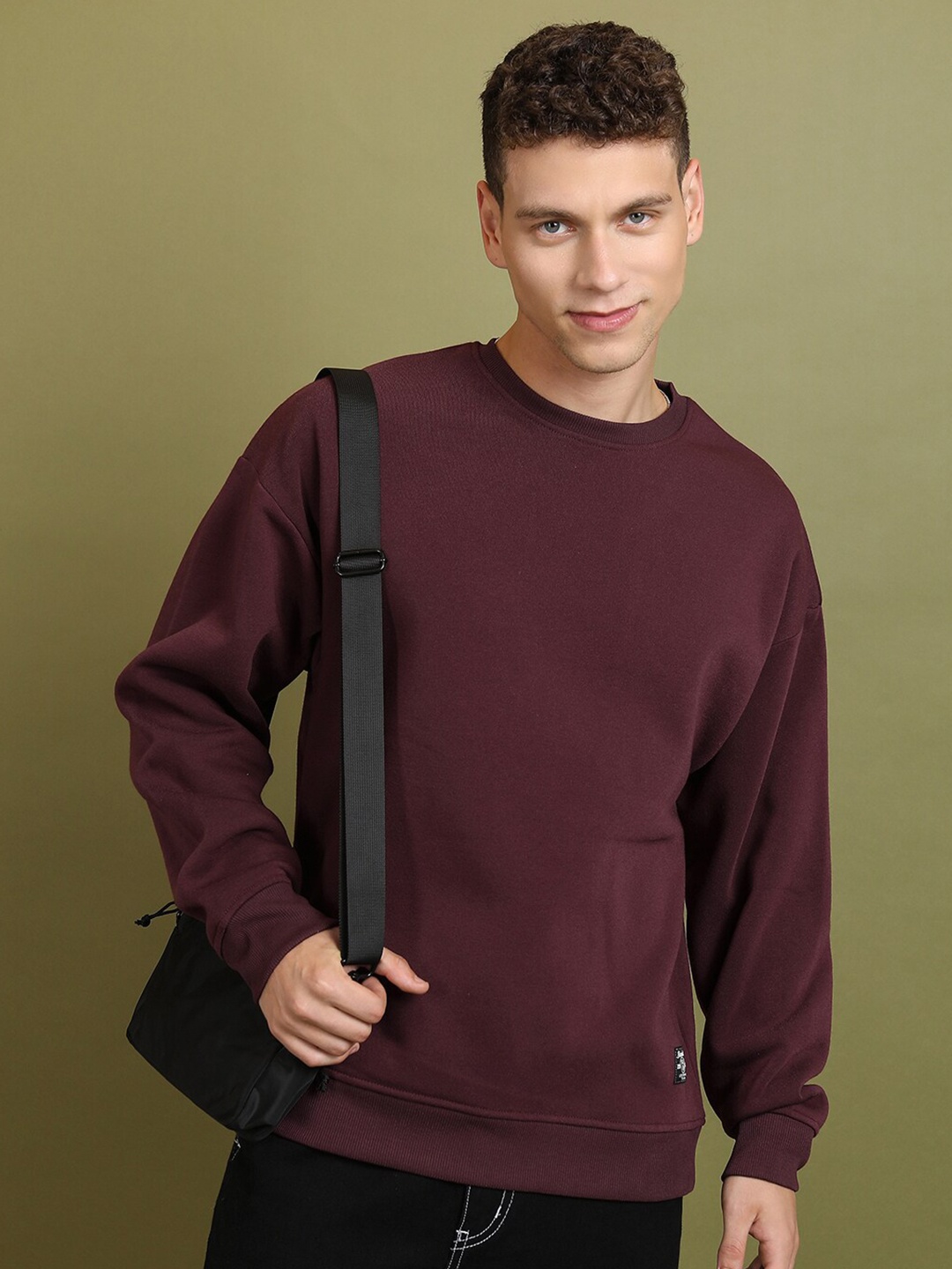 

HIGHLANDER Round Neck Drop Shoulder Over Sized Sweatshirt, Burgundy