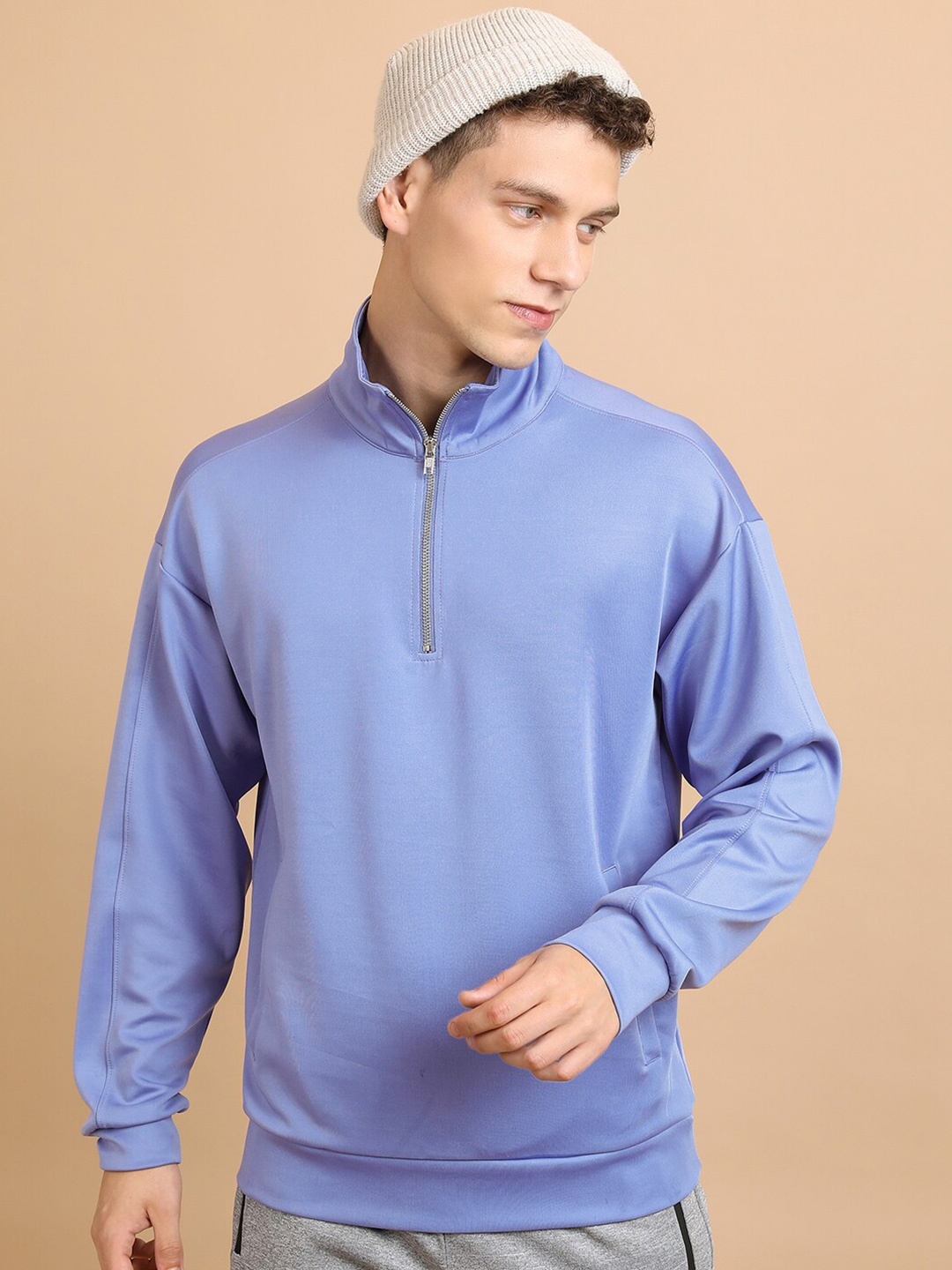 

HIGHLANDER Mock Collar Oversized Drop Shoulder Pullover Sweatshirt, Purple