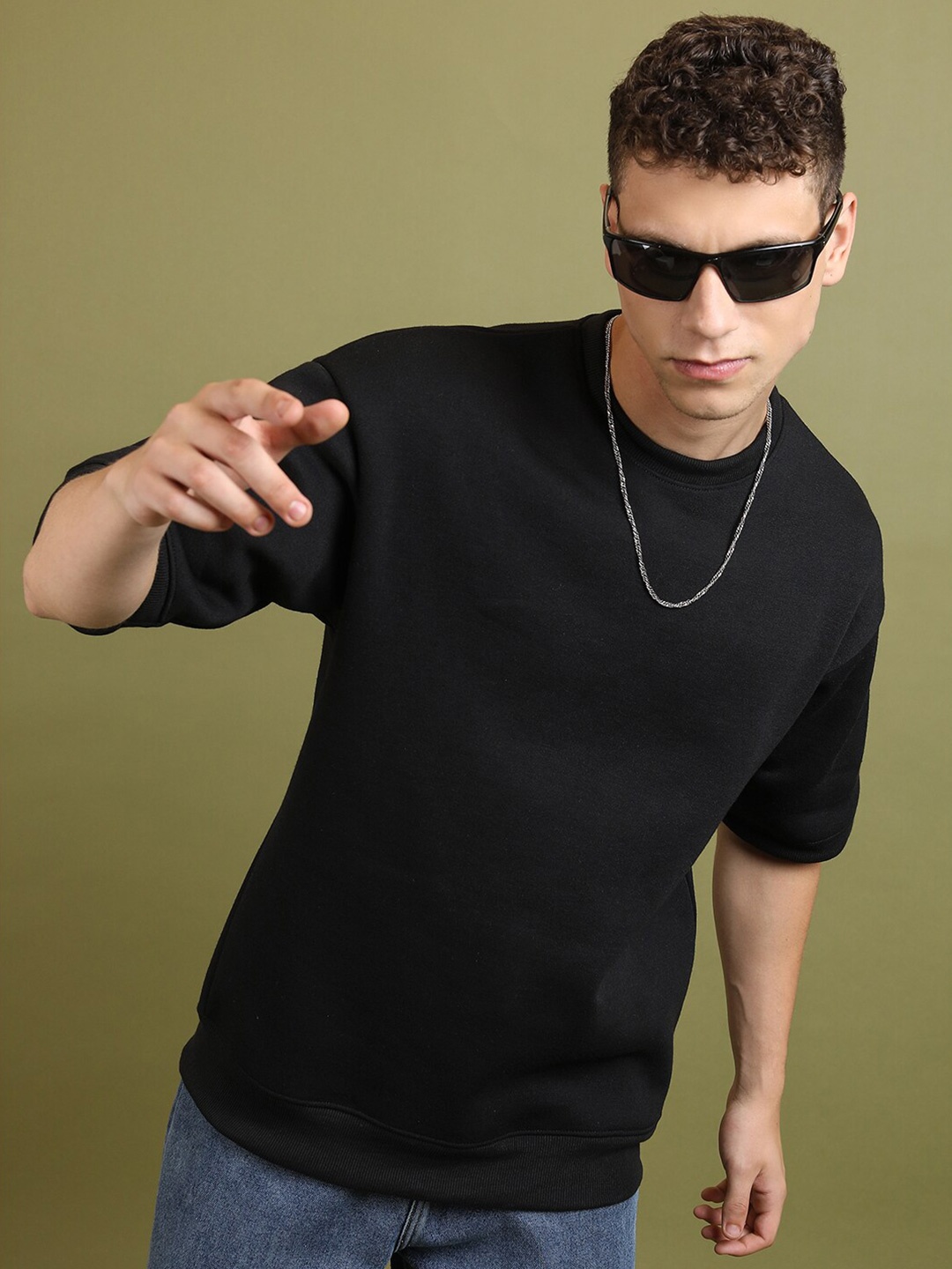 

HIGHLANDER Black Drop Shoulder Sleeves Relaxed Fit T-Shirt