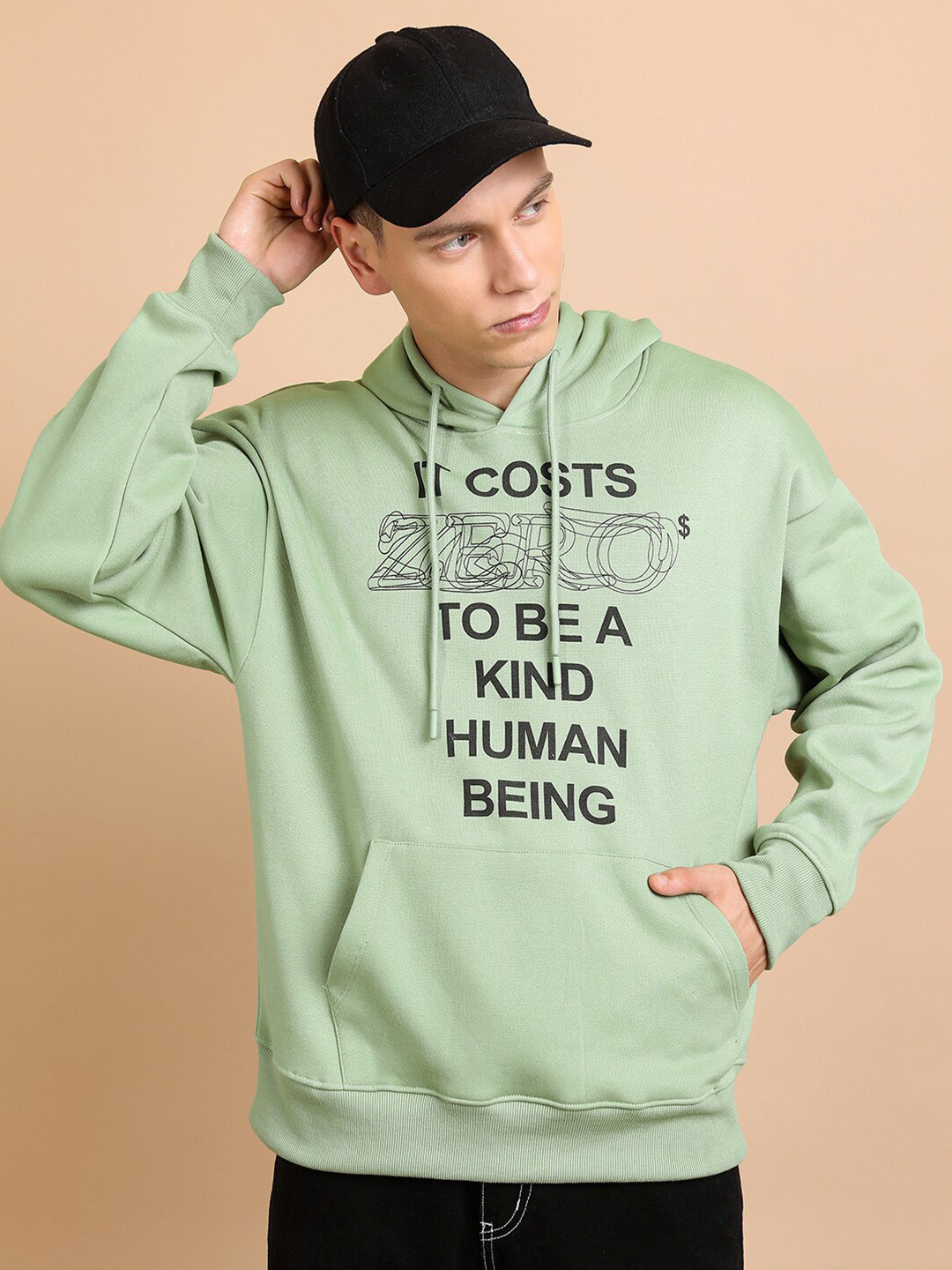 

HIGHLANDER Typography Printed Hooded Oversized Drop Shoulder Sleeves Pullover Sweatshirt, Green