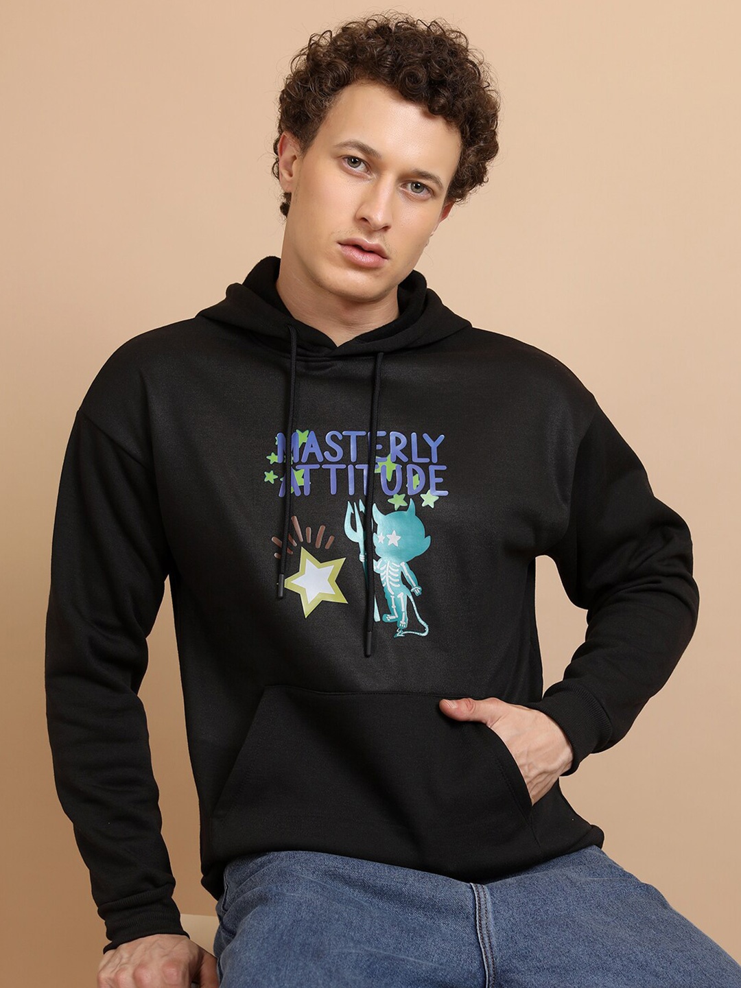 

HIGHLANDER Graphic Printed Hooded Relaxed Pullover Sweatshirt, Black