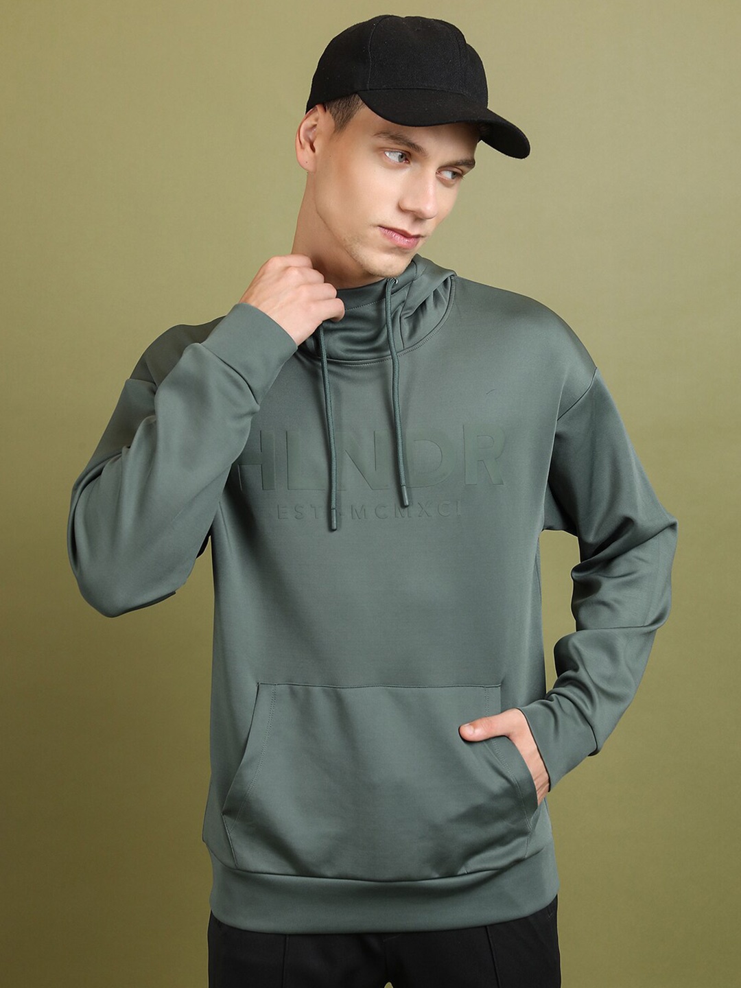 

HIGHLANDER Oversized Drop Shoulder Sleeves Hooded Pullover, Green
