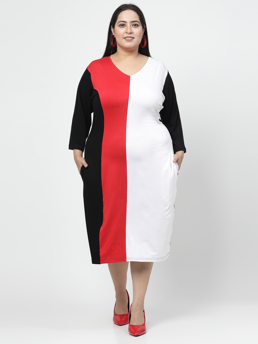 

Flambeur Colourblocked Sheath V-Neck Dress, Multi