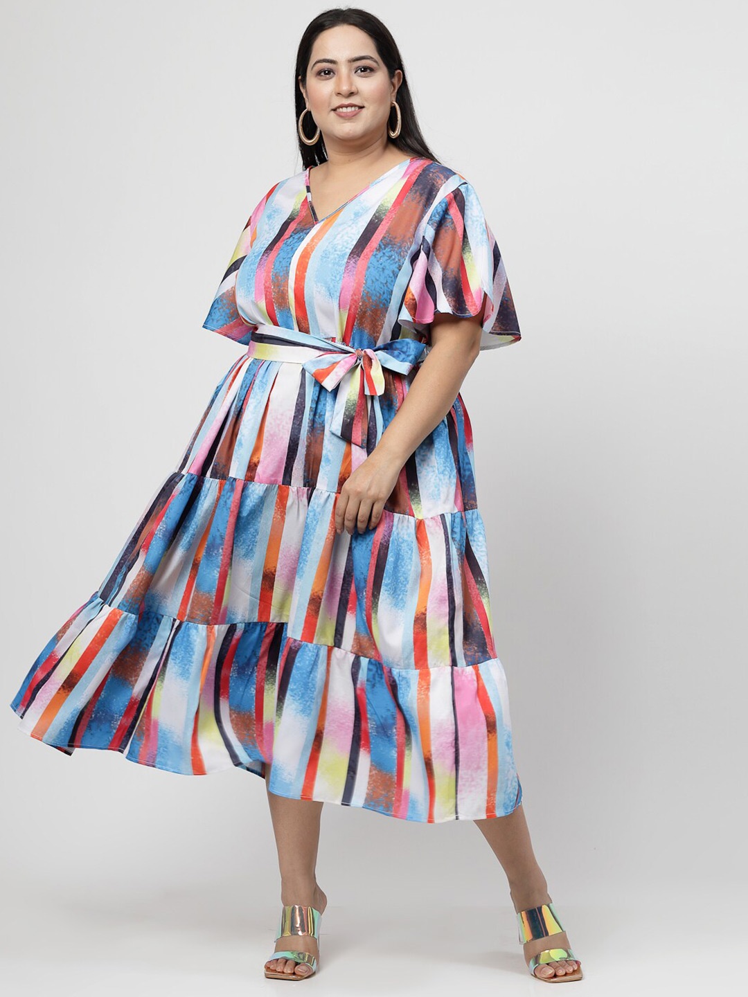 

Flambeur Plus Size Abstract Printed Fit and Flare Midi Dress, Blue