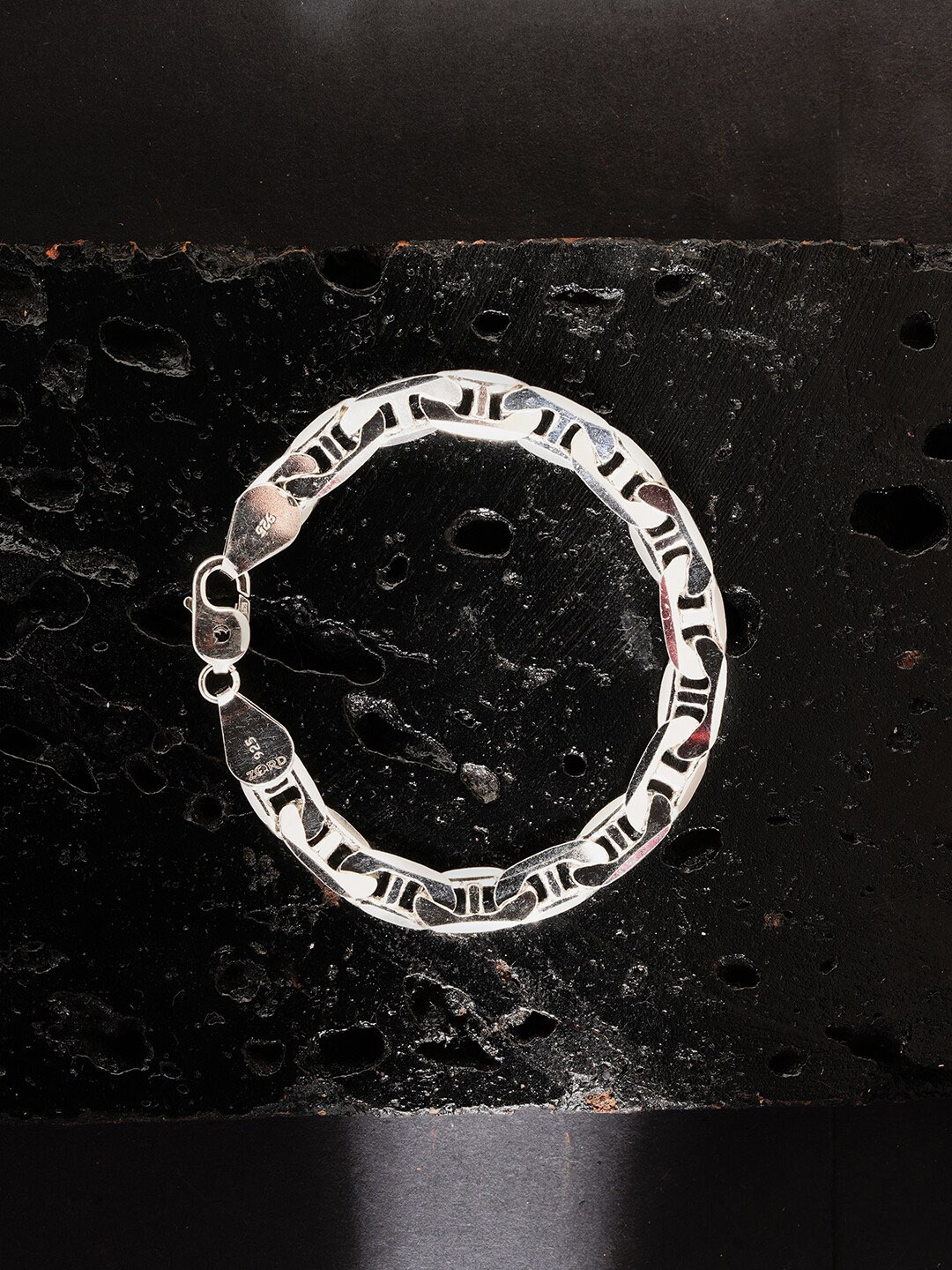 

ZORD Men Sterling Silver Antique Silver-Plated Link Bracelet