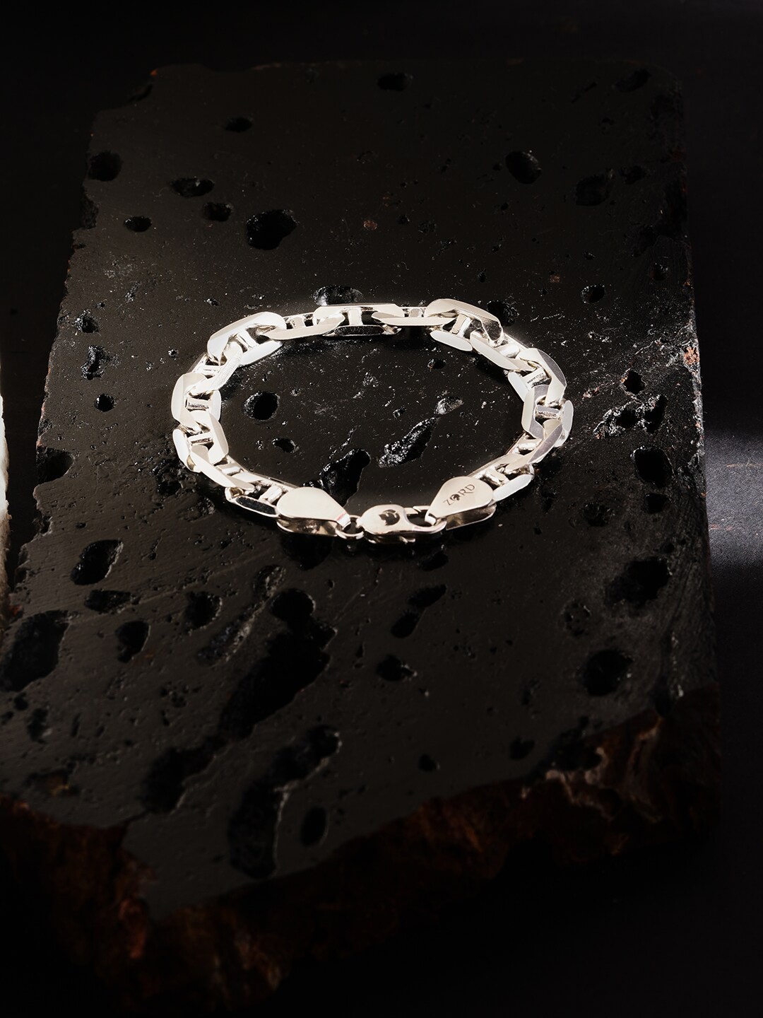 

ZORD Men Sterling Silver Antique Silver-Plated Link Bracelet