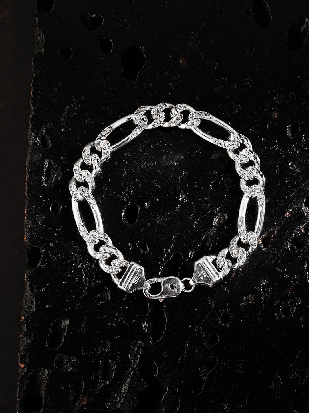 

ZORD Men Sterling Silver Antique Silver-Plated Link Bracelet