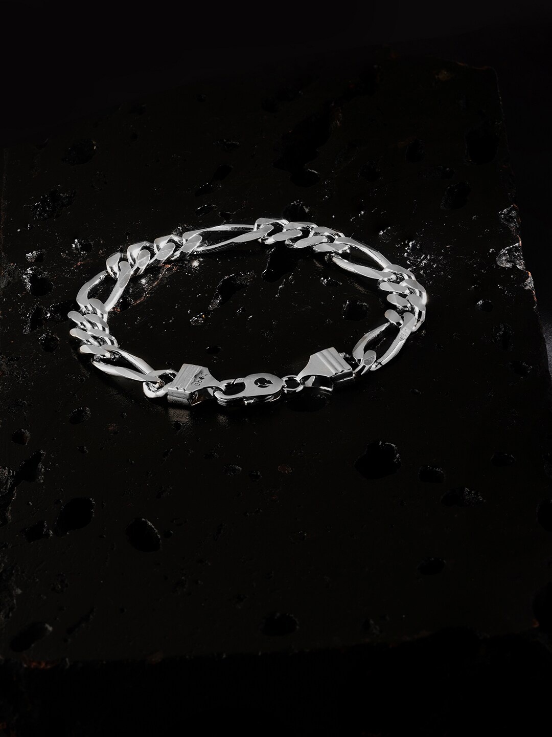 

ZORD Men Iced Figaro Elegance 925 Sterling Silver-Plated Link Bracelet
