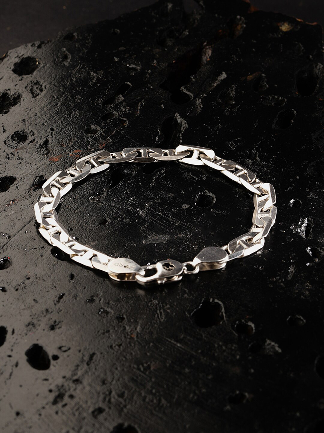 

ZORD Men Sterling Silver Antique Silver-Plated Link Bracelet