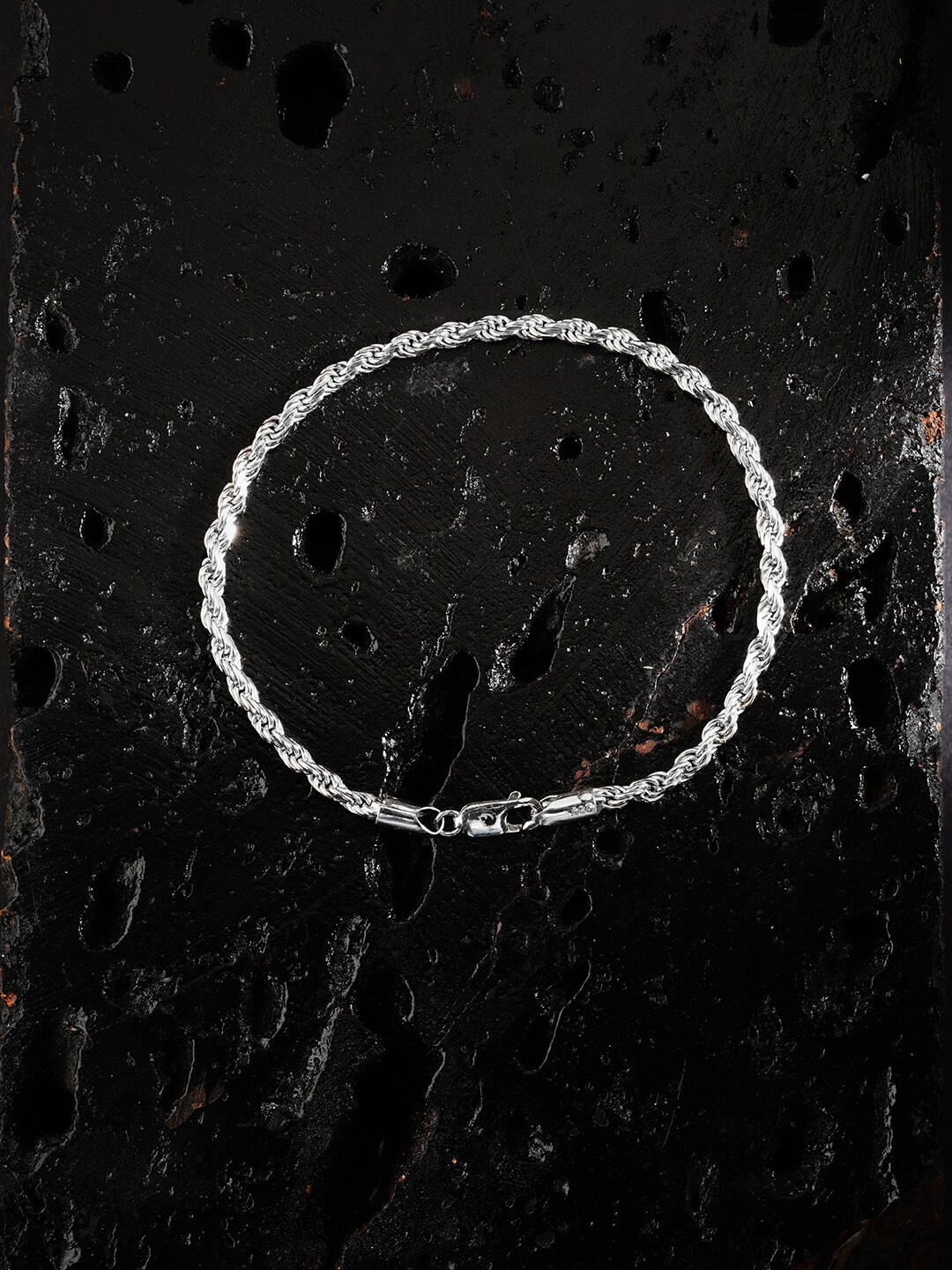 

ZORD Men Polished Rope Elegance 925 Sterling Silver-Plated Link Bracelet