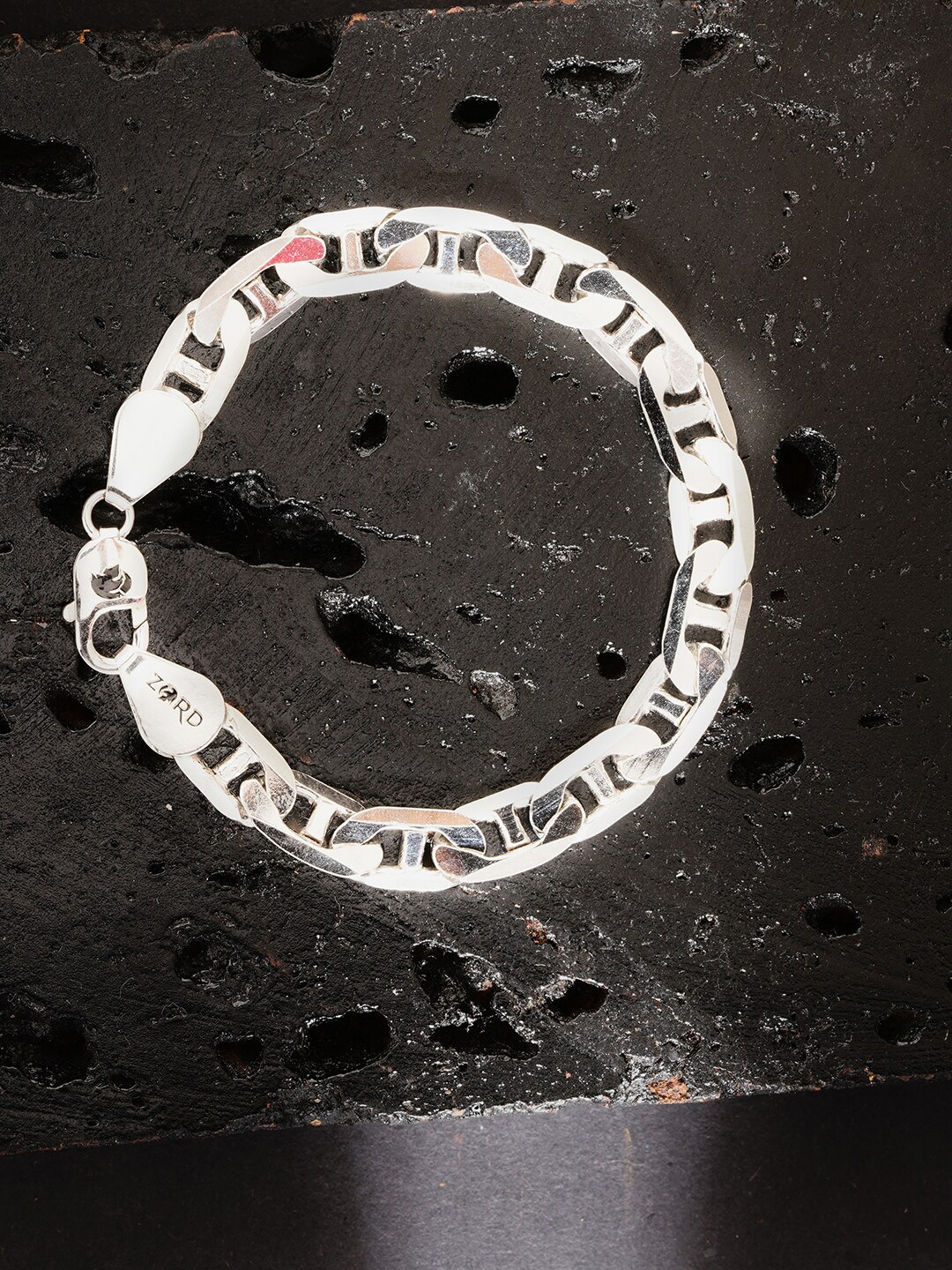 

ZORD Men Sterling Silver Antique Silver-Plated Link Bracelet