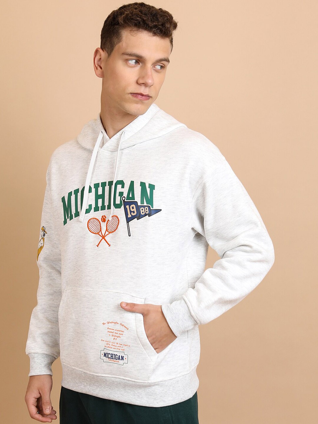 

KETCH White Typography Printed Hooded Drop-Shoulder Sleeves Relaxed Fit Sweatshirt