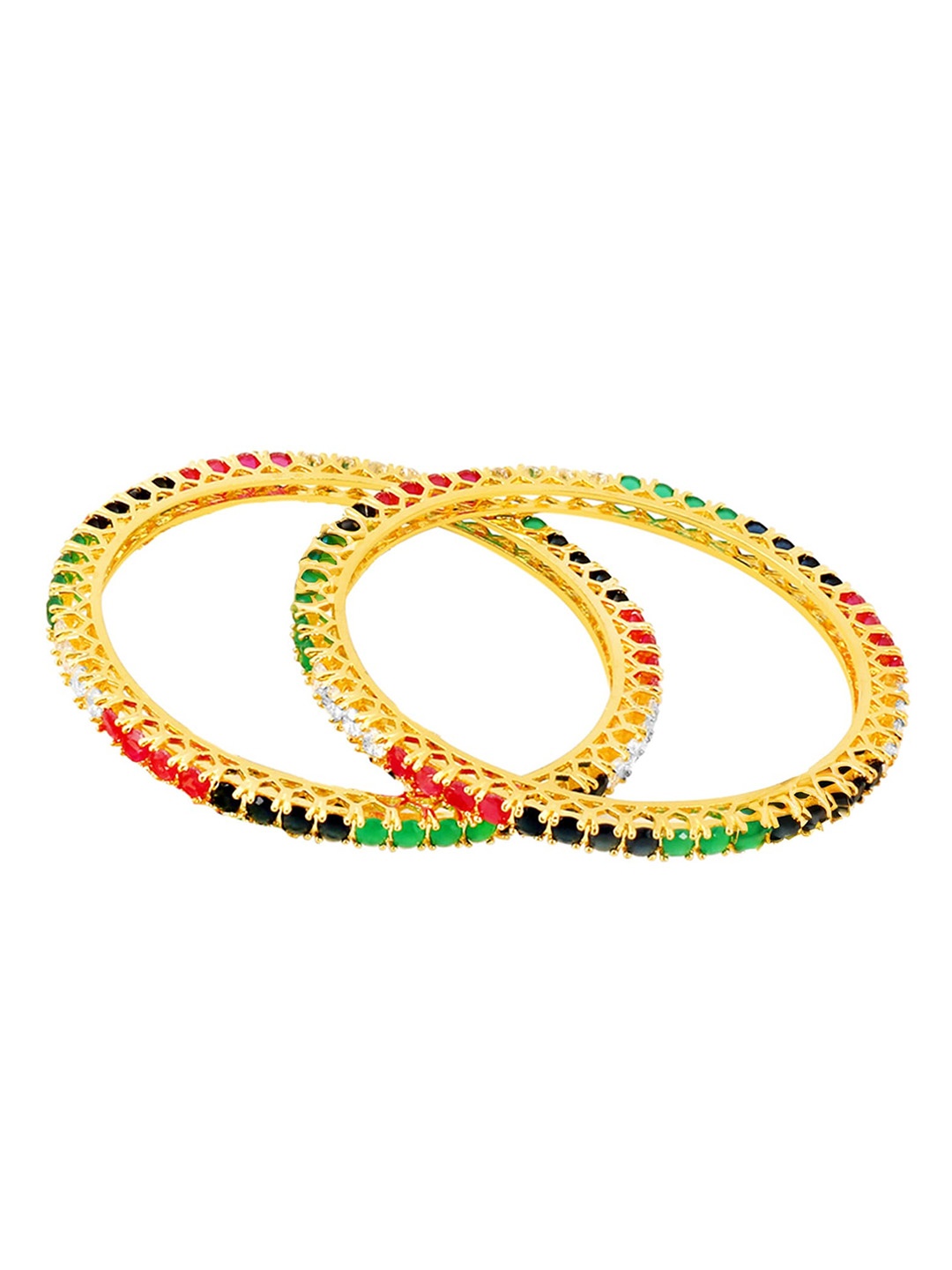 

Yellow Chimes Set Of 2 Crystal-Plated Stone-Studded Bangles, Gold