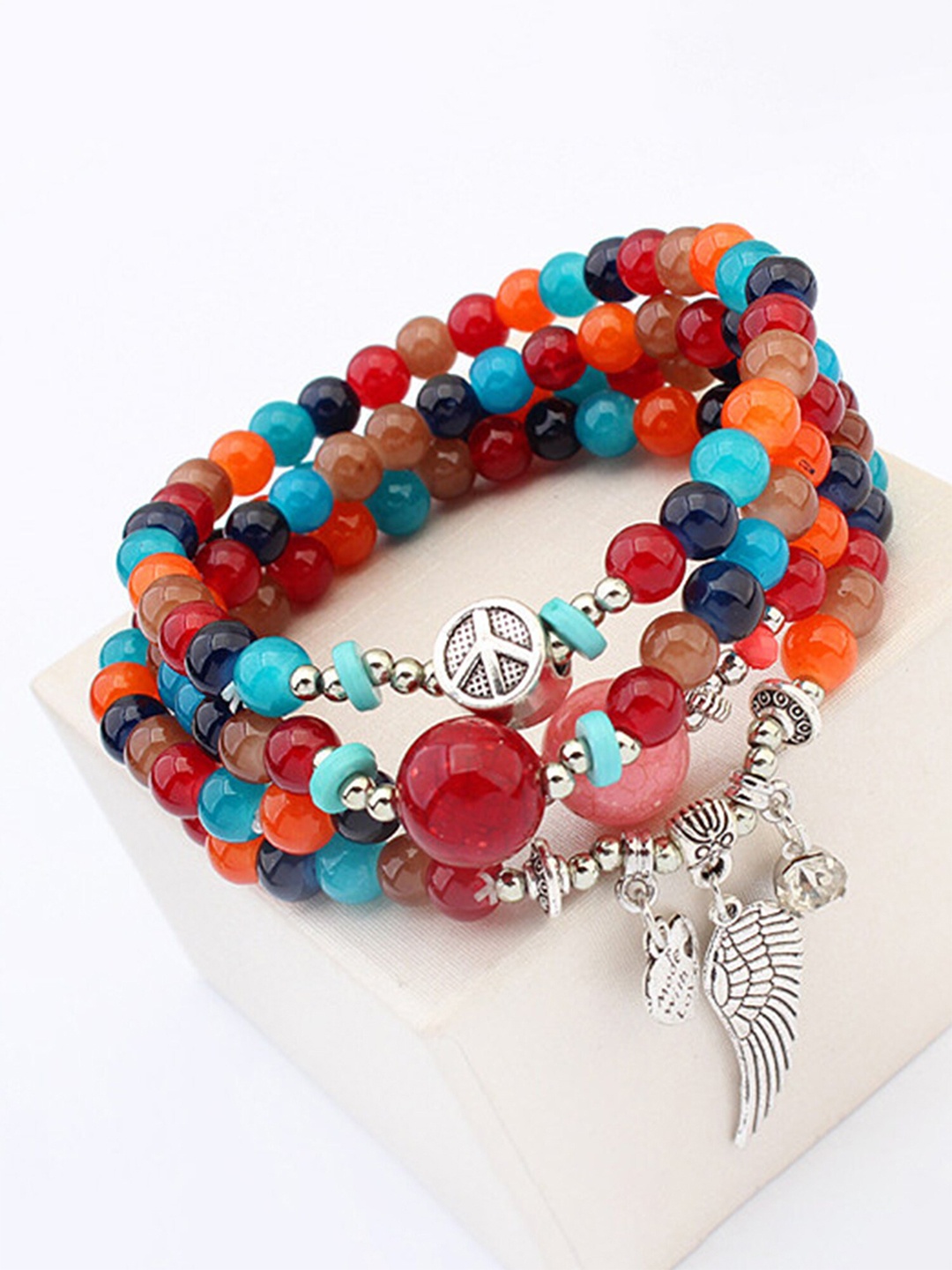 

Yellow Chimes Girls Set Of 4 Beaded Wraparound Bracelets, Silver