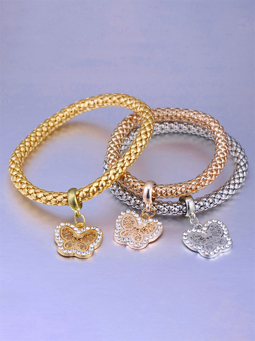 

Yellow Chimes Girls Set Of 3 Link Bracelets, Gold
