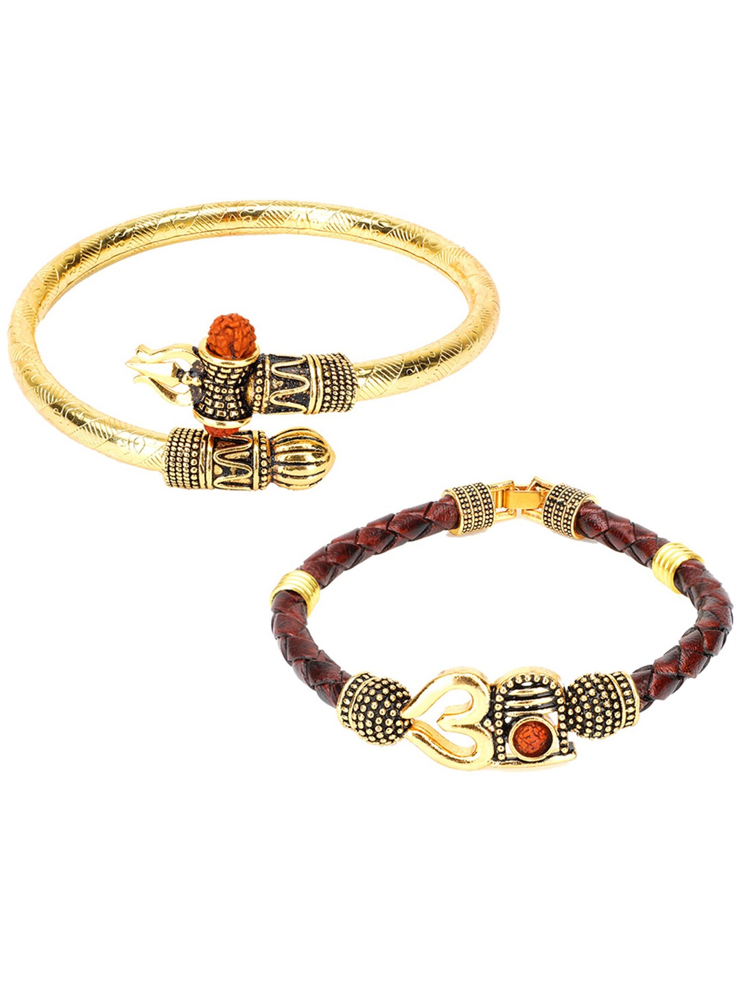 

Yellow Chimes Men Set Of 2 Kada Bracelets, Gold