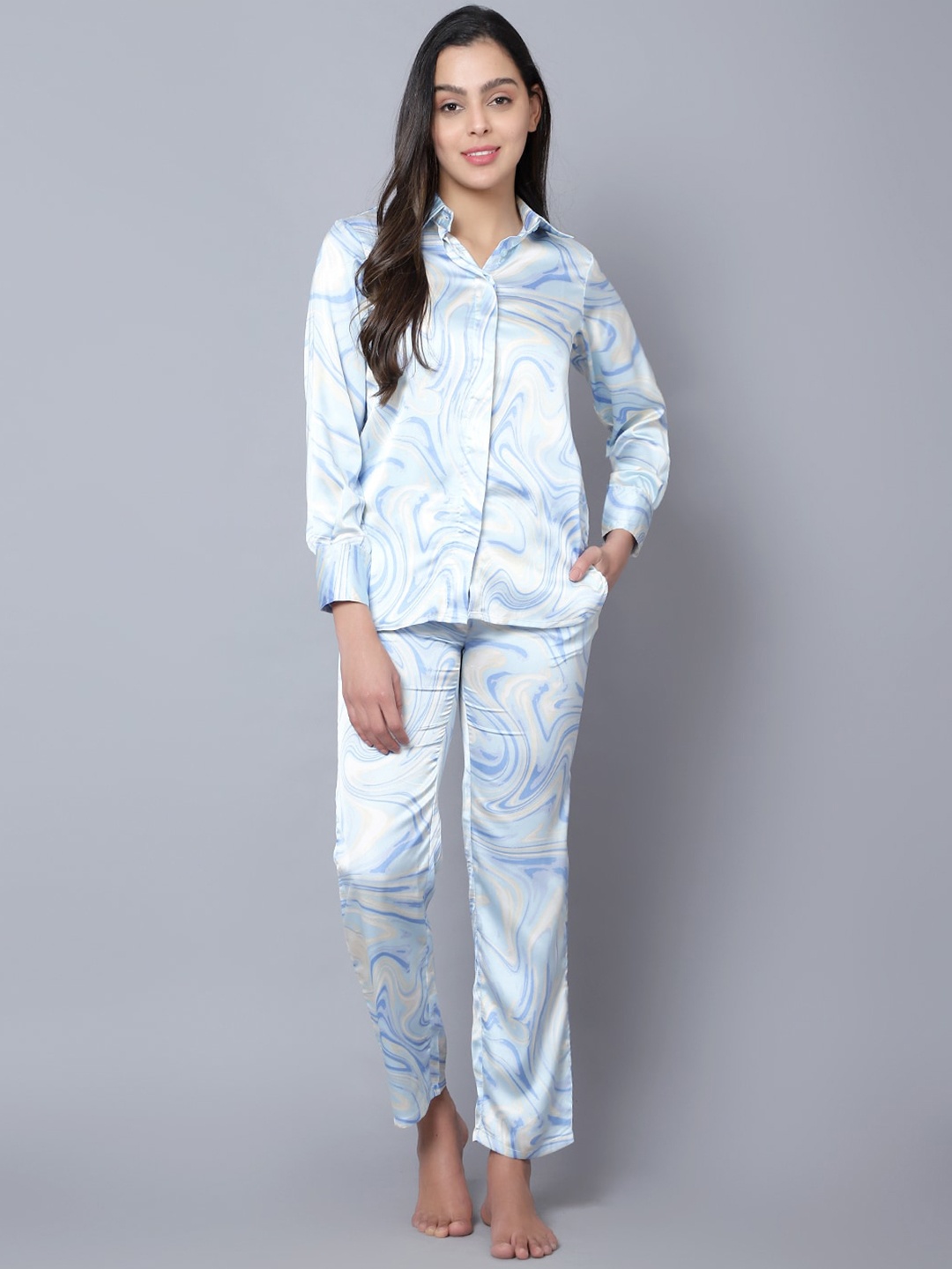 

DIAZ Abstract Printed Shirt & Trousers Co-Ord, Blue