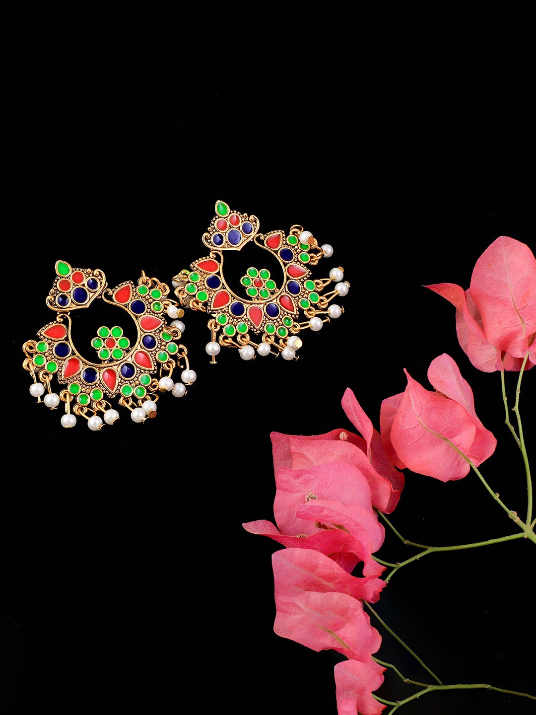 

Yellow Chimes Gold Plated Meenakari Chandbalis Earrings