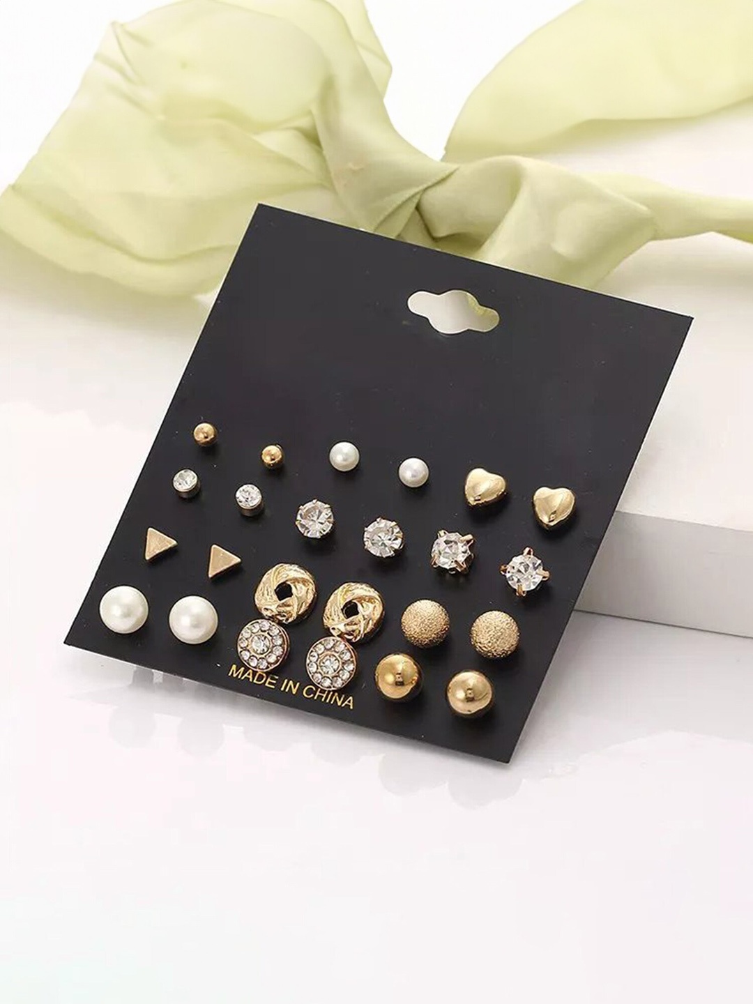 

Yellow Chimes Set Of 12 Gold Plated Pearls Studs