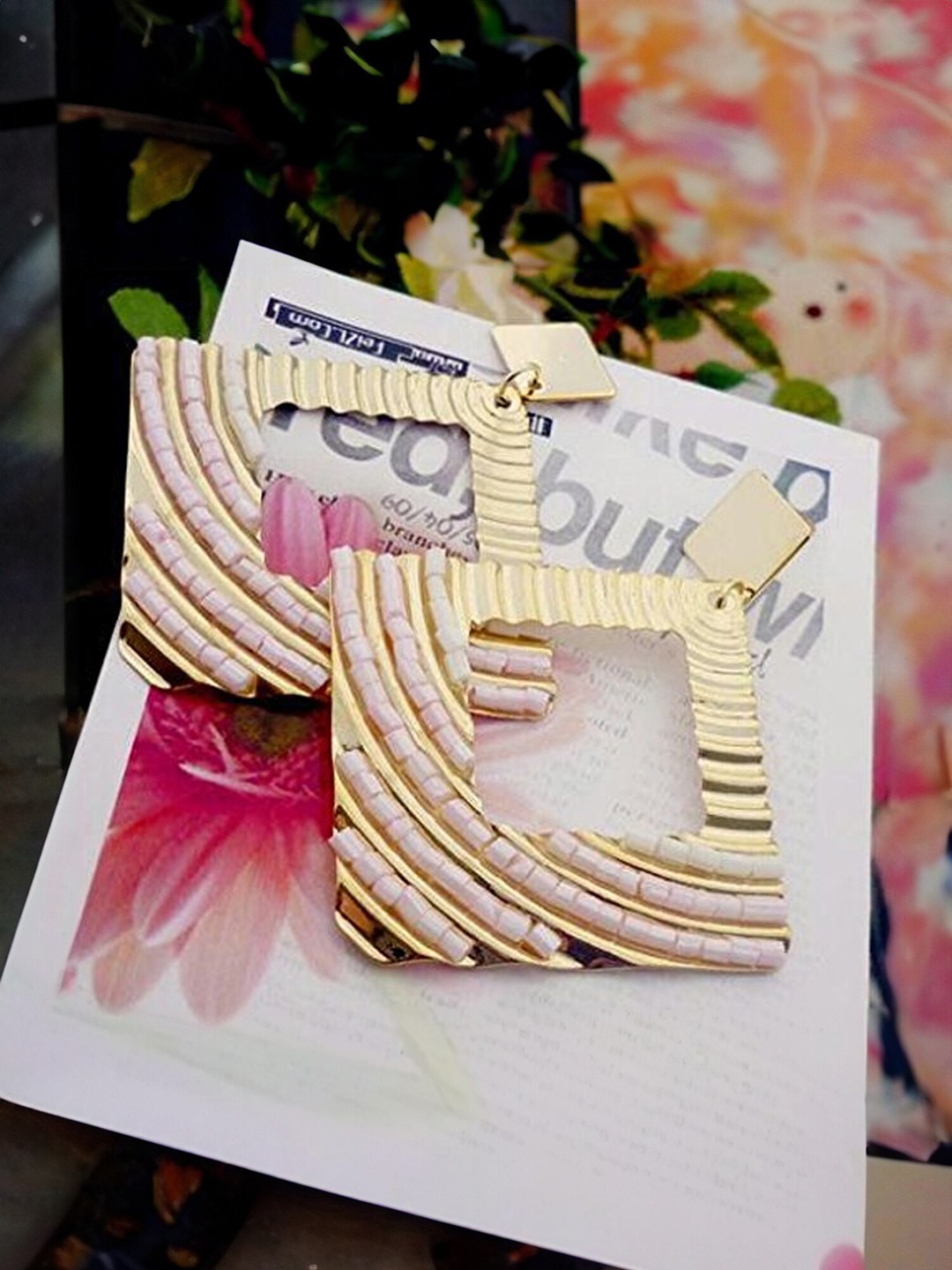 

Yellow Chimes Crystals Geometric Drop Earrings, Gold