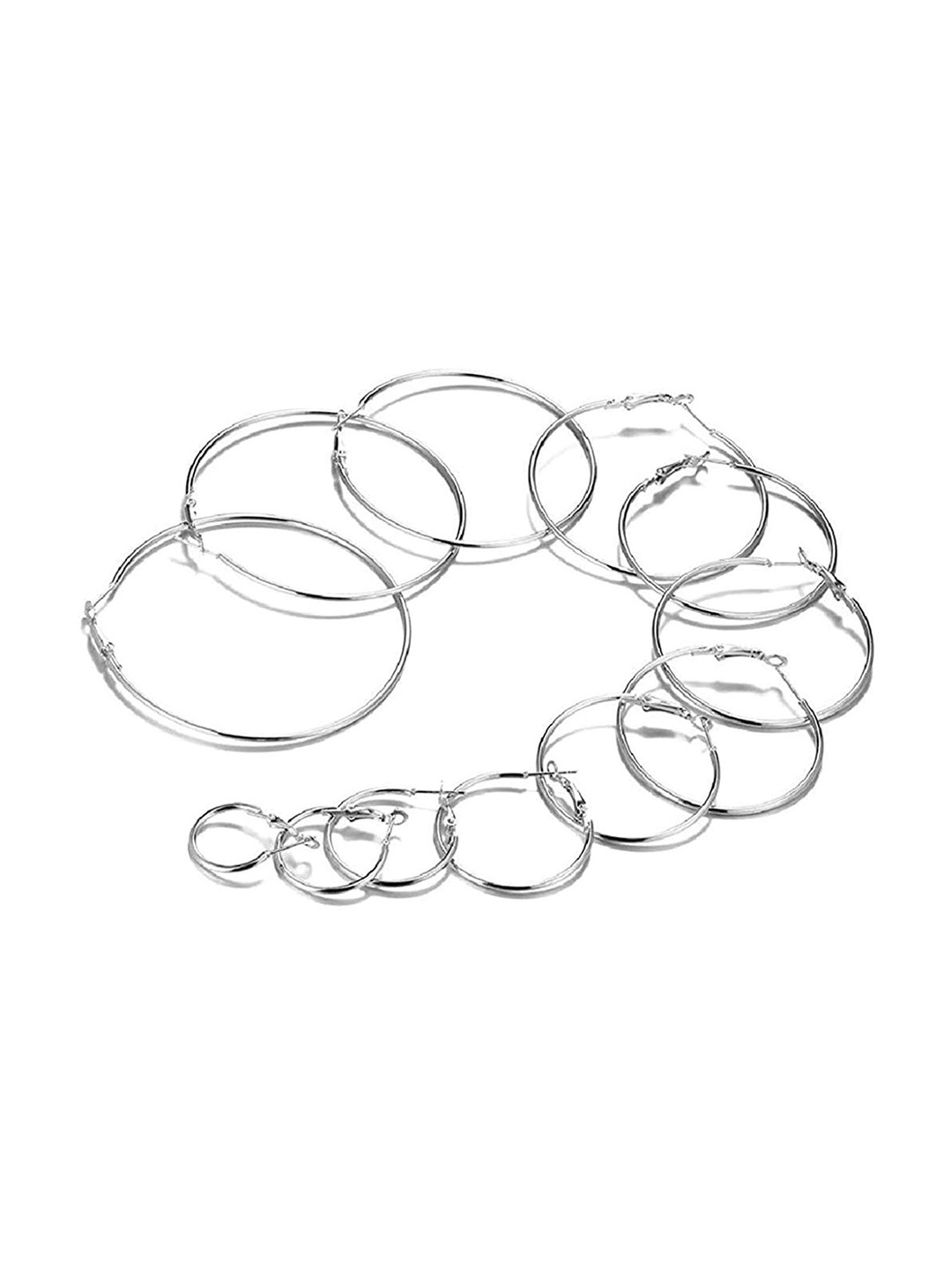 

Yellow Chimes Pack Of 12 Hoop Earrings, Silver