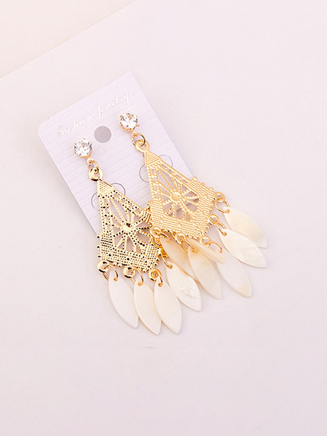 

Yellow Chimes Crystals Drop Earrings, Gold