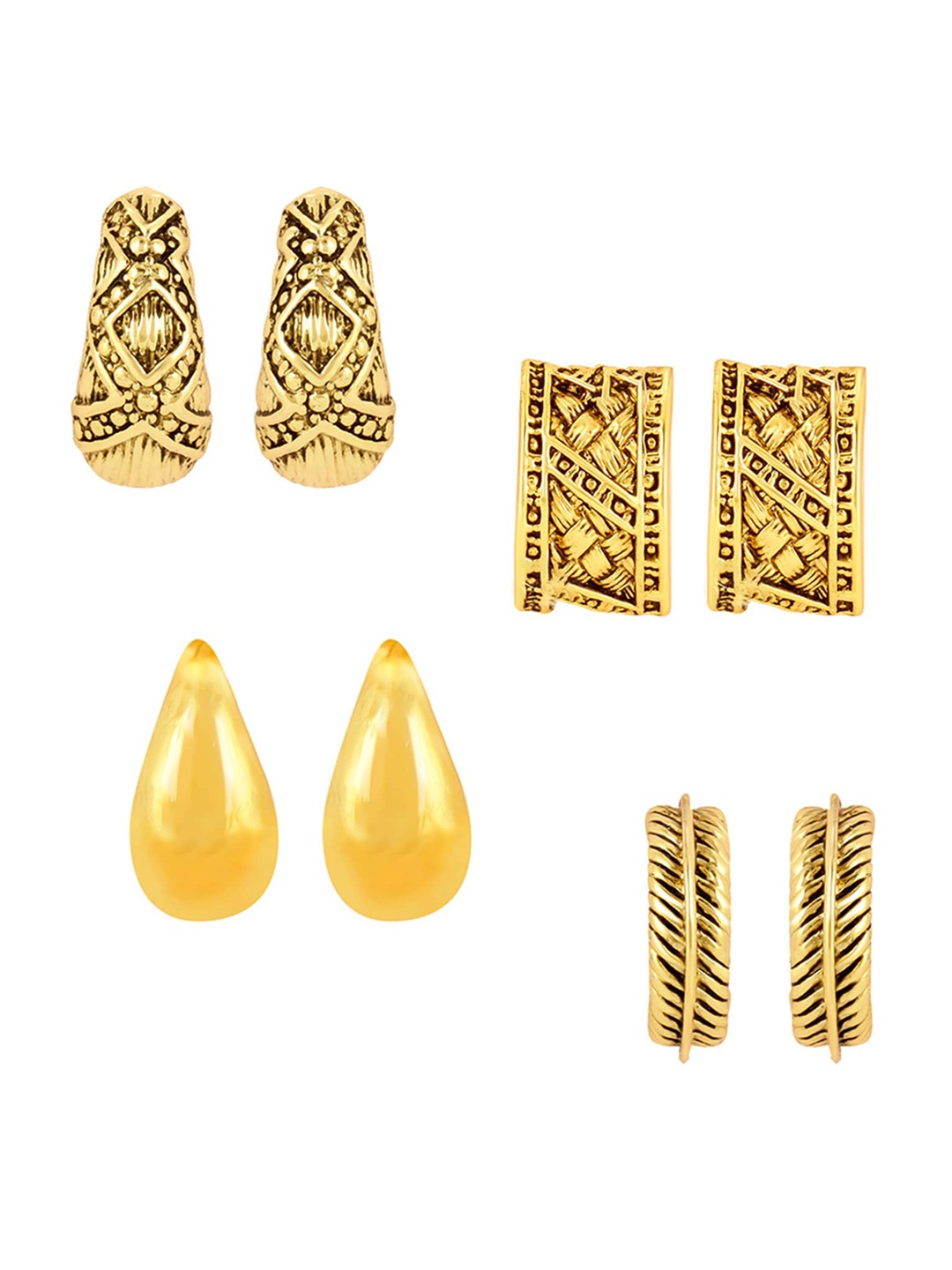 

Yellow Chimes Set Of 4 Oxidised Contemporary Studs, Gold