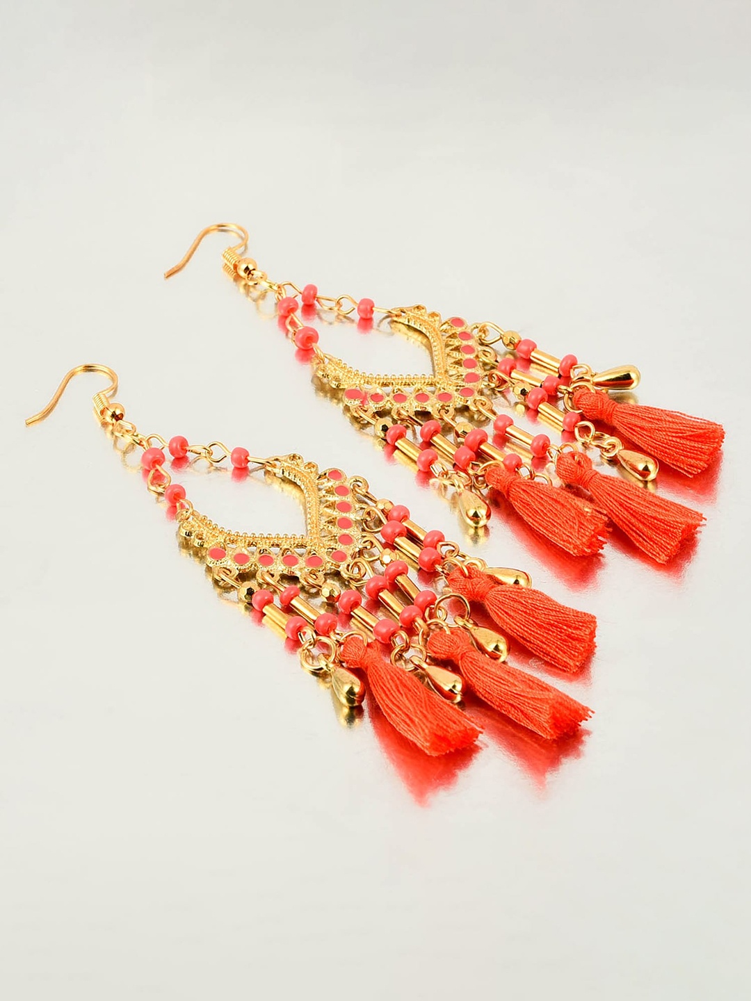 

Yellow Chimes Tasselled Contemporary Drop Earrings, Gold