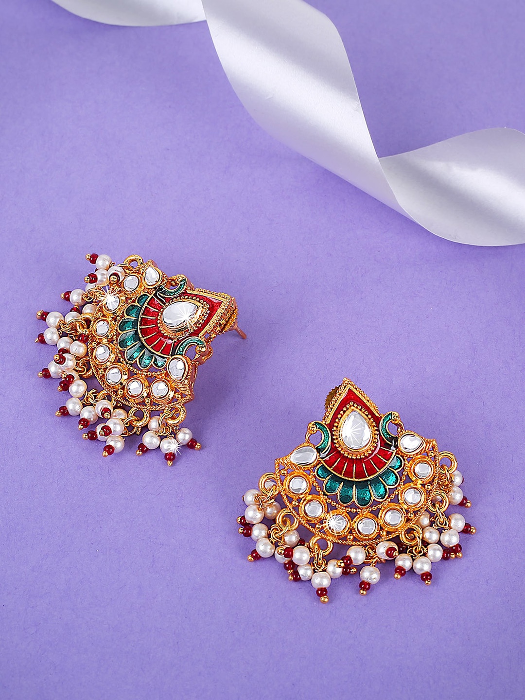 

Yellow Chimes Contemporary Shaped Pearls Chandbalis, Gold