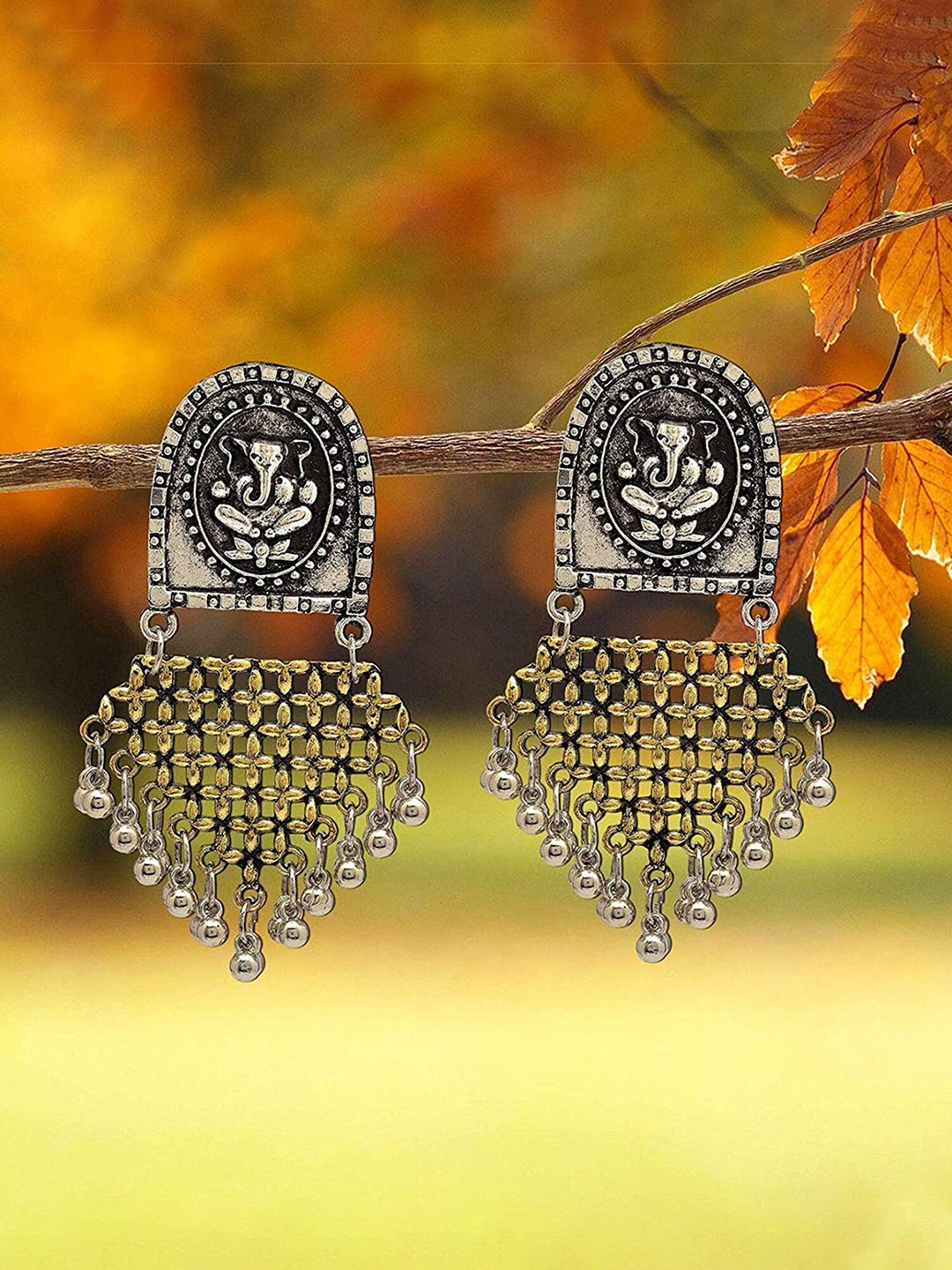 

Yellow Chimes Set Of 2 Contemporary Oxidised Drop Earrings, Silver