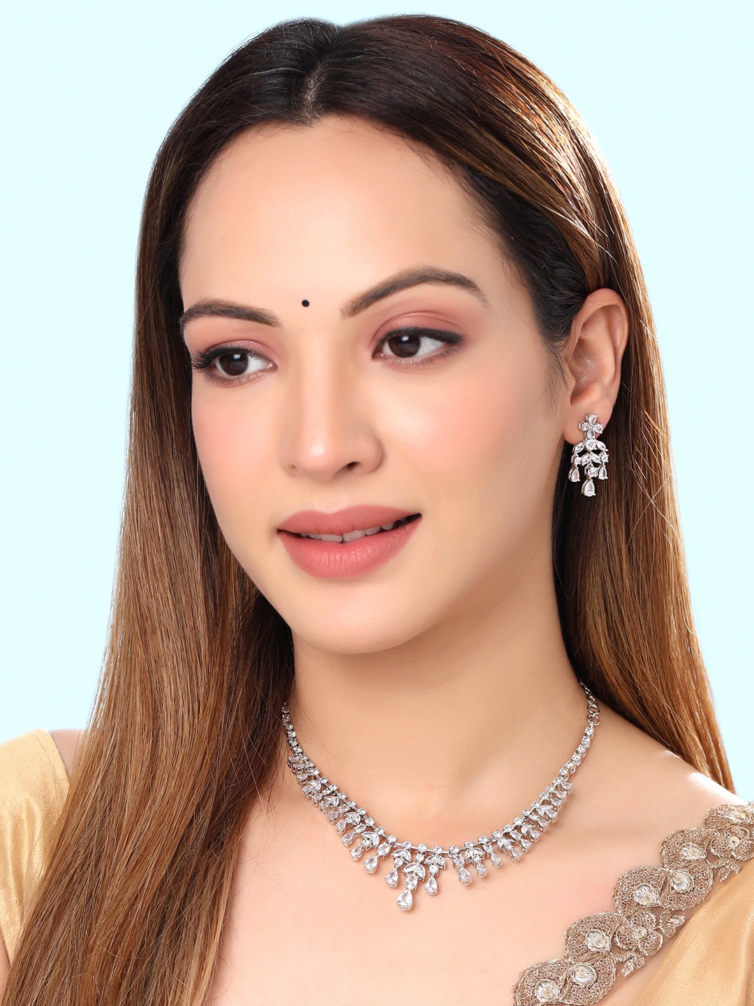 

Yellow Chimes Rhodium-Plated Jewellery Set, Silver