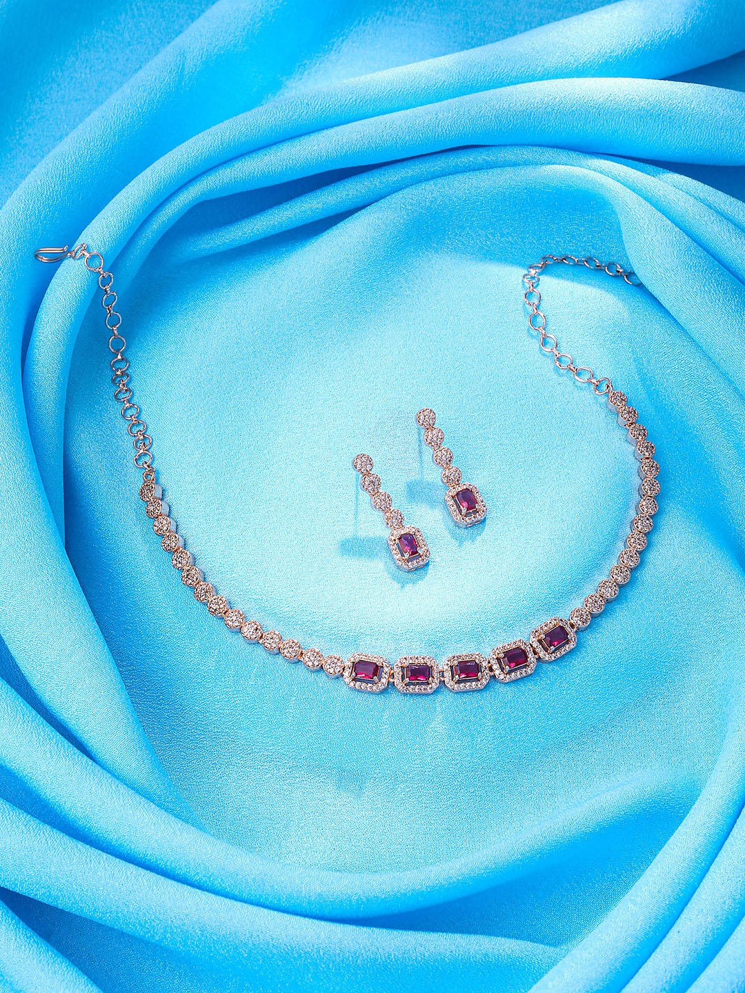 

Yellow Chimes Rose Gold-Plated AD Studded Necklace Set