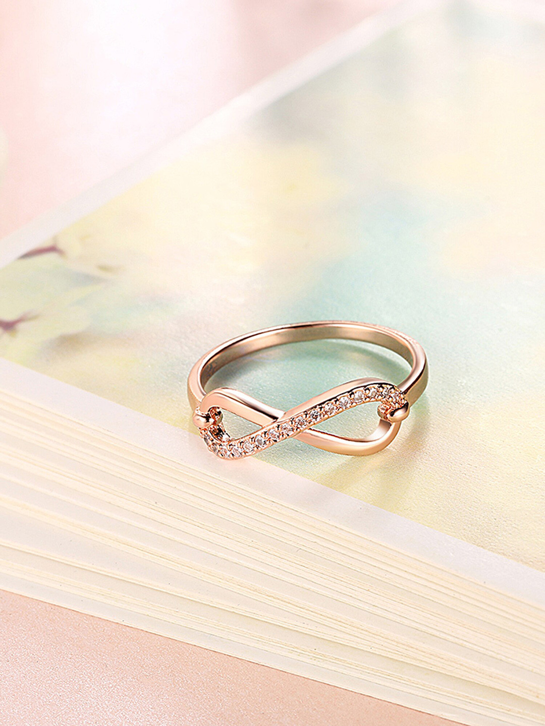 

Yellow Chimes 18K Rose Gold-Plated Crystal Studded Finger Ring