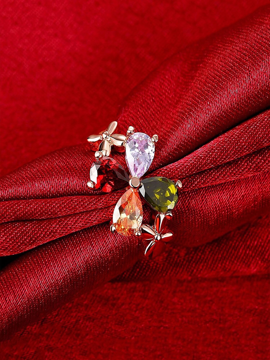 

Yellow Chimes Cubic Zirconia Studded Adjustable Finger Ring, Rose gold
