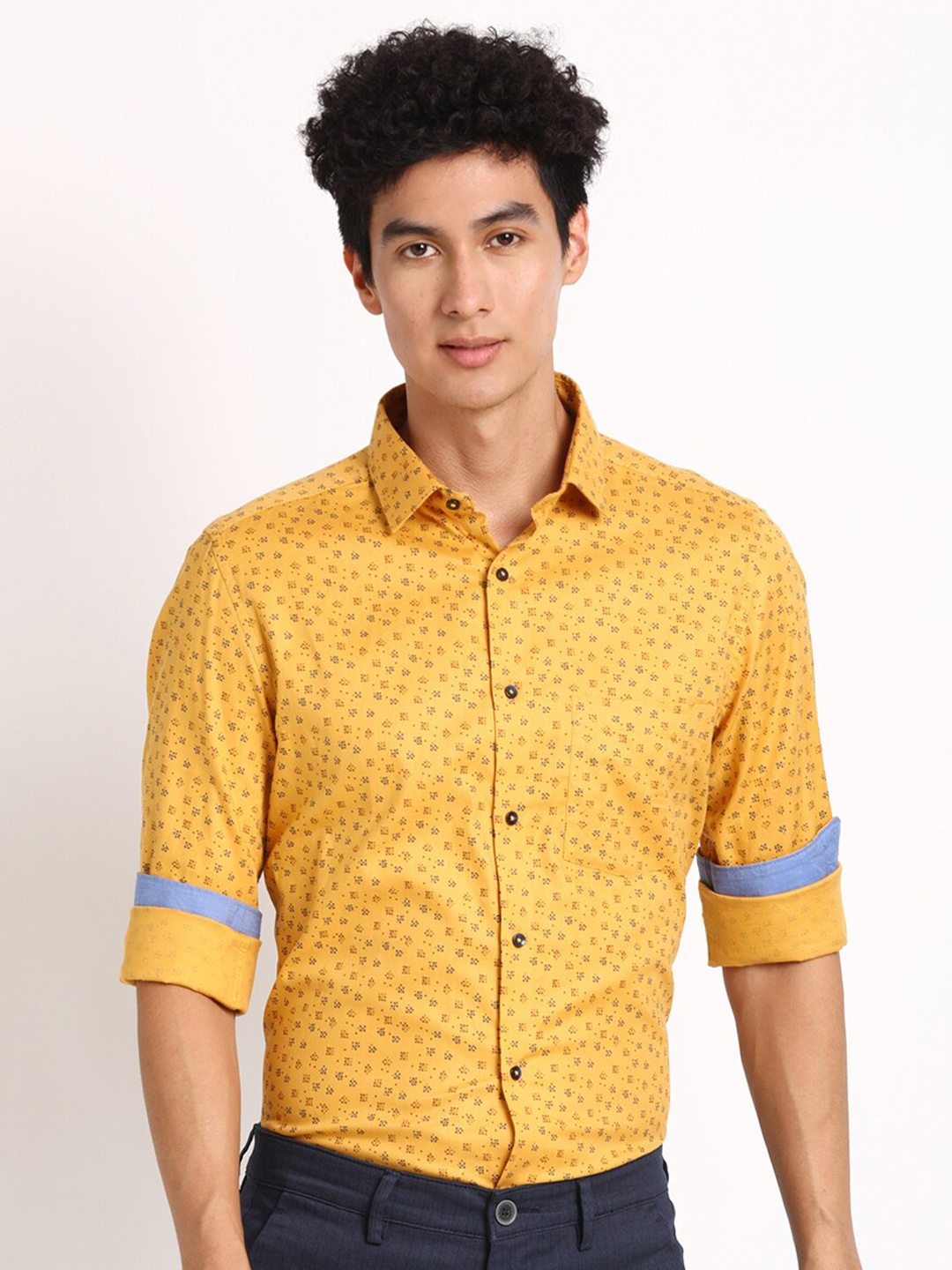 

Turtle Smart Slim Fit Micro Ditsy Printed Formal Pure Cotton Shirt, Mustard