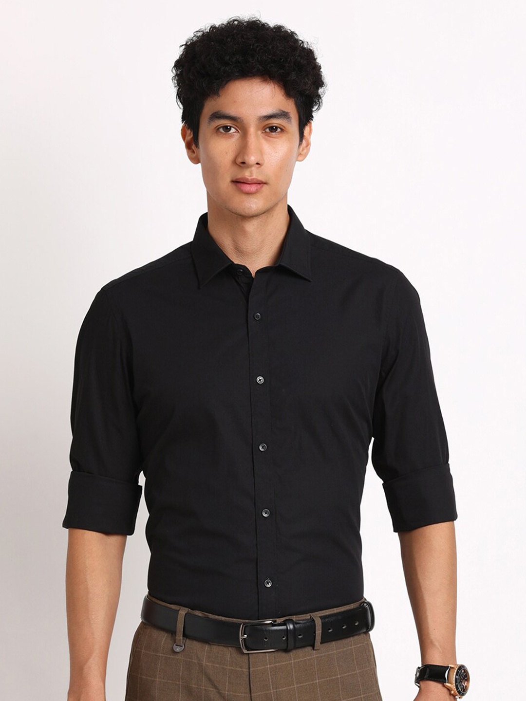 

Turtle Smart Slim Fit Spread Collar Formal Shirt, Black
