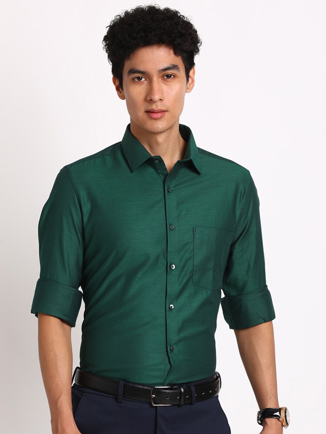 

Turtle Smart Slim Fit Dobby Formal Pure Cotton Shirt, Green