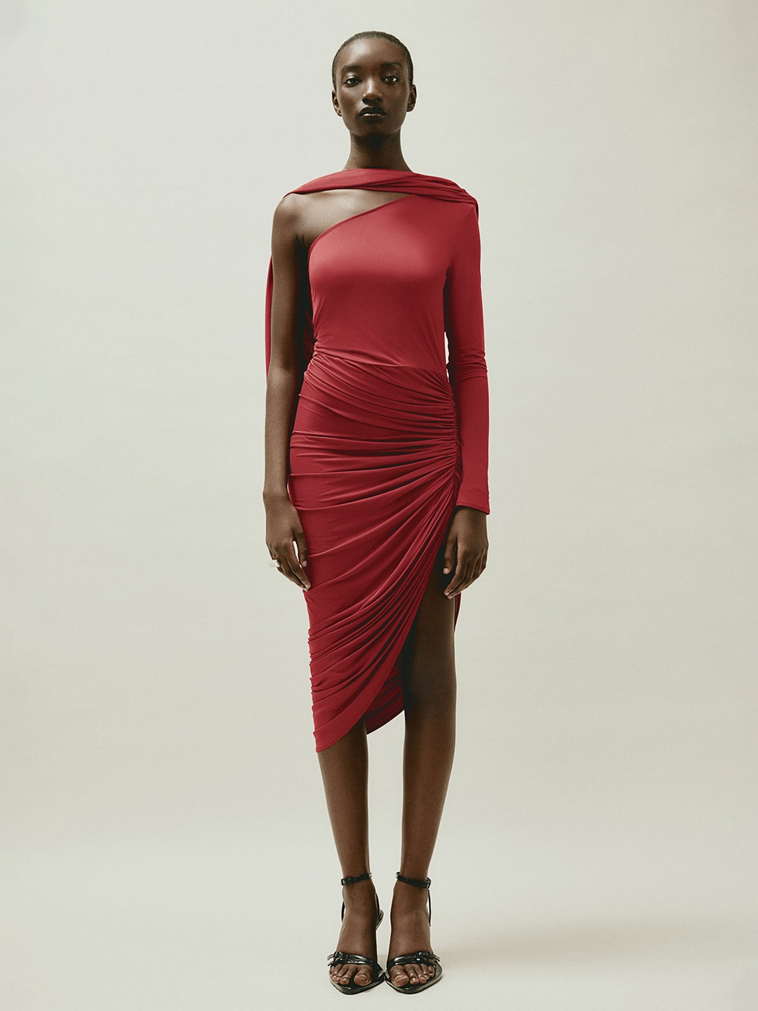 

H&M Shawl Detail One Shoulder Bodycon Dresses, Red