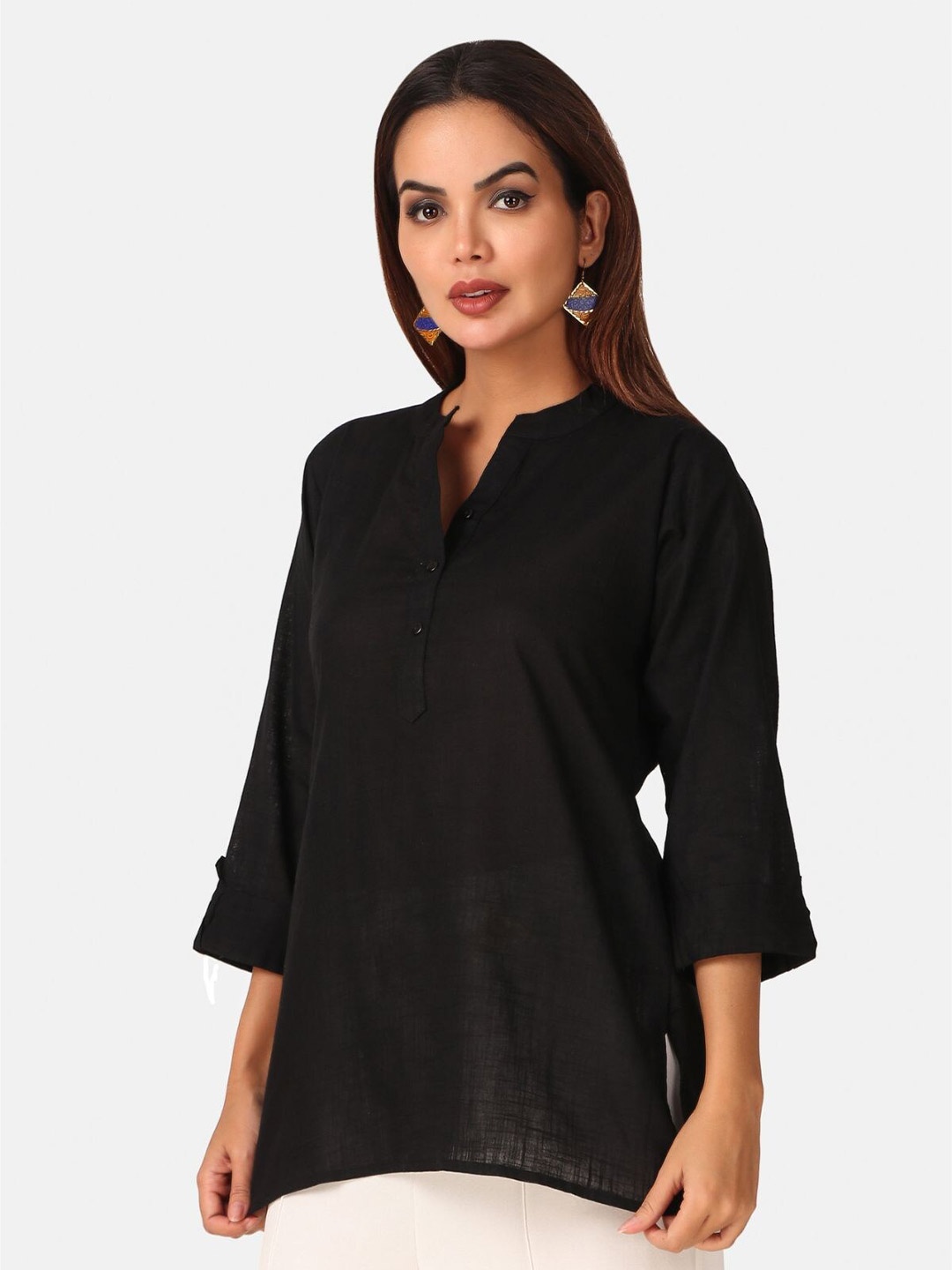 

Fasense Mandarin Collar Top, Black