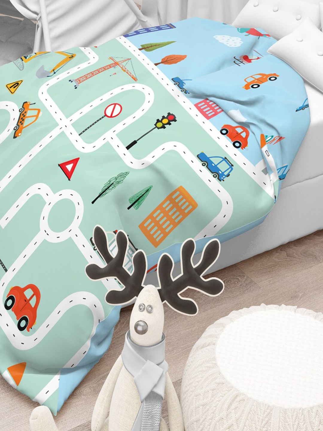 

Polka Tots Green Cartoon Characters AC Room 210 GSM Single Bed Comforter