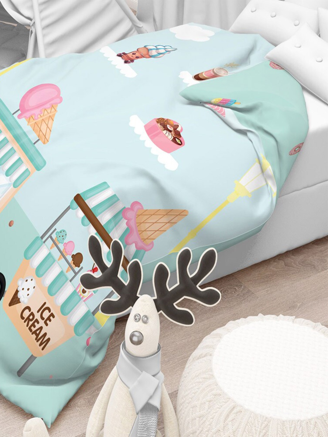 

Polka Tots Blue Cartoon Characters AC Room 210 GSM Single Bed Comforter