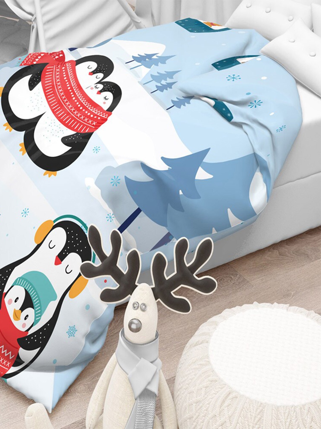 

Polka Tots Blue Cartoon Characters AC Room 210 GSM Single Bed Comforter