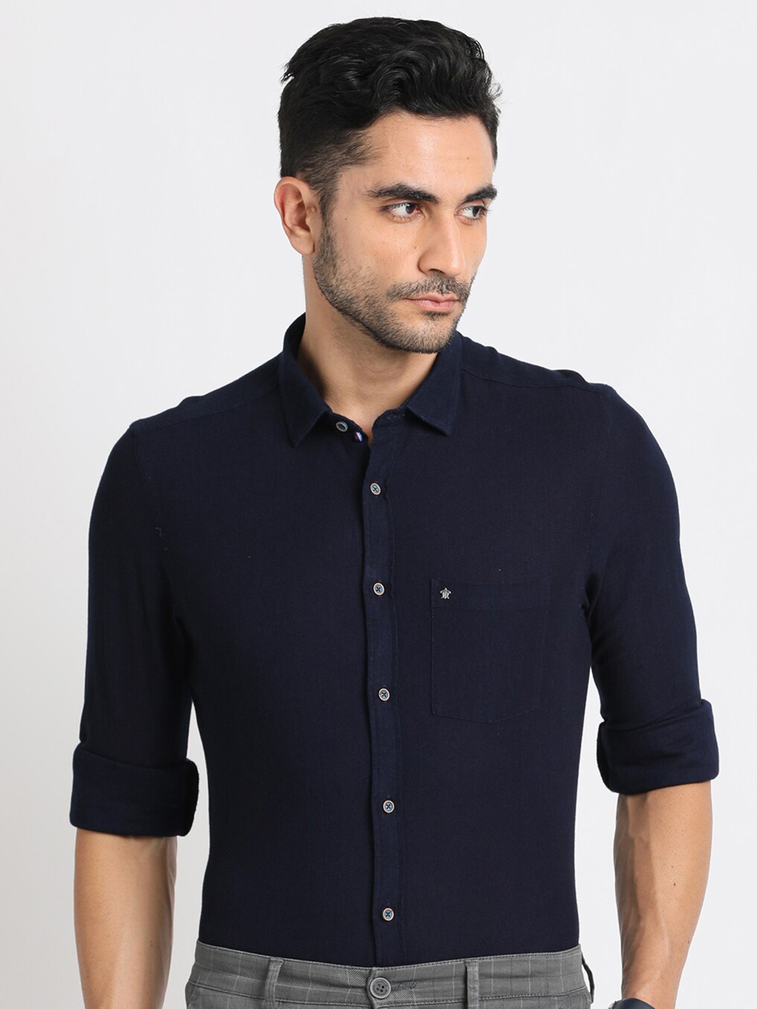 

Turtle Dobby Relaxed Ultra Slim Fit Knitted Casual Cotton Shirt, Navy blue