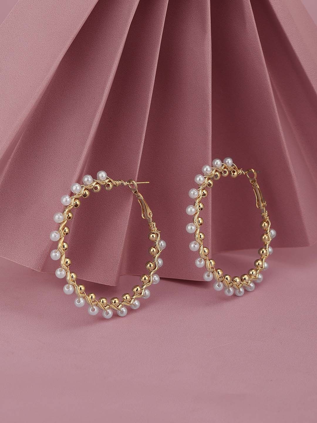 

Carlton London Gold-Plated Pearl Studded Circular Hoop Earrings